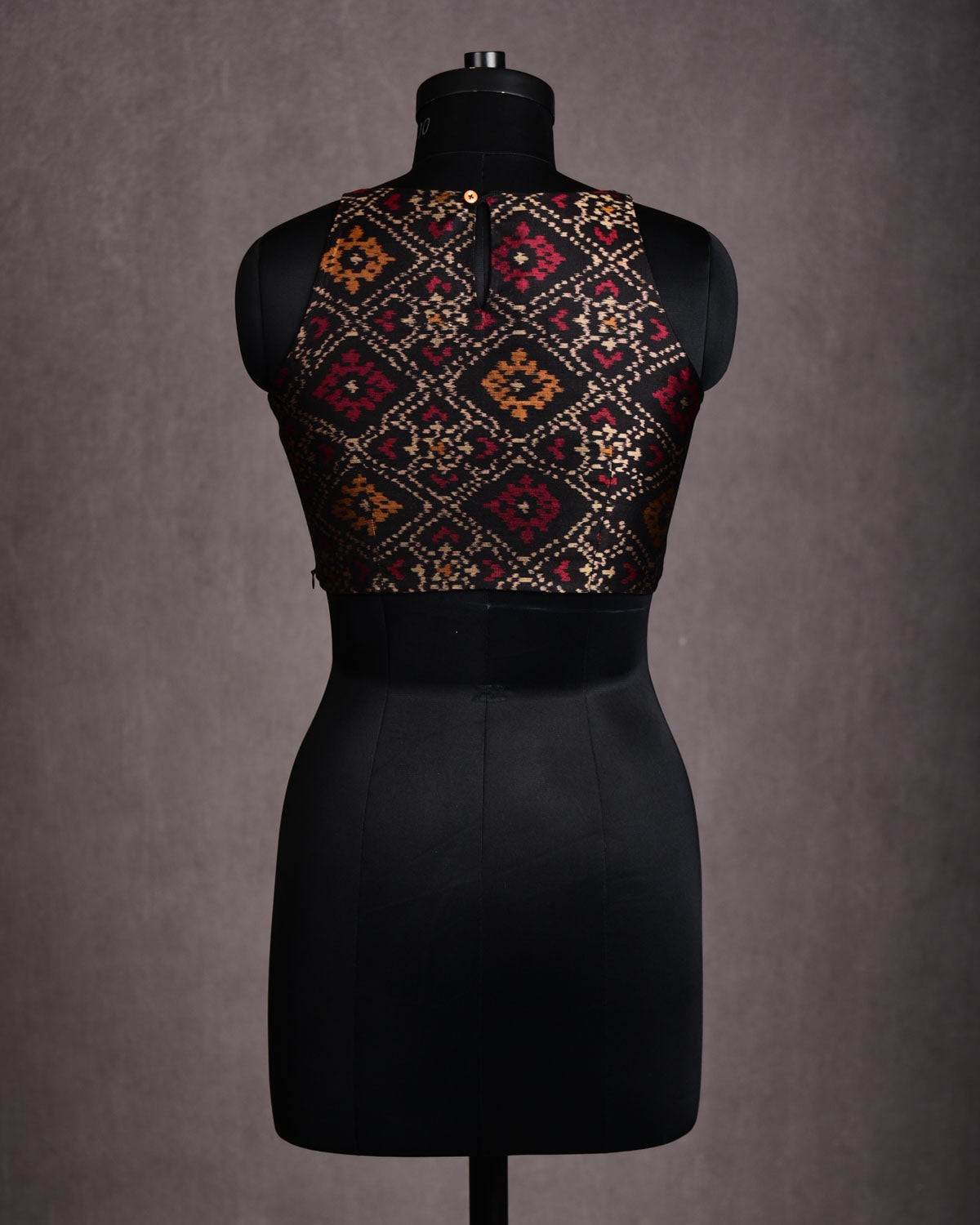 Black Banarasi Ikat Katan Silk Blouse-HolyWeaves