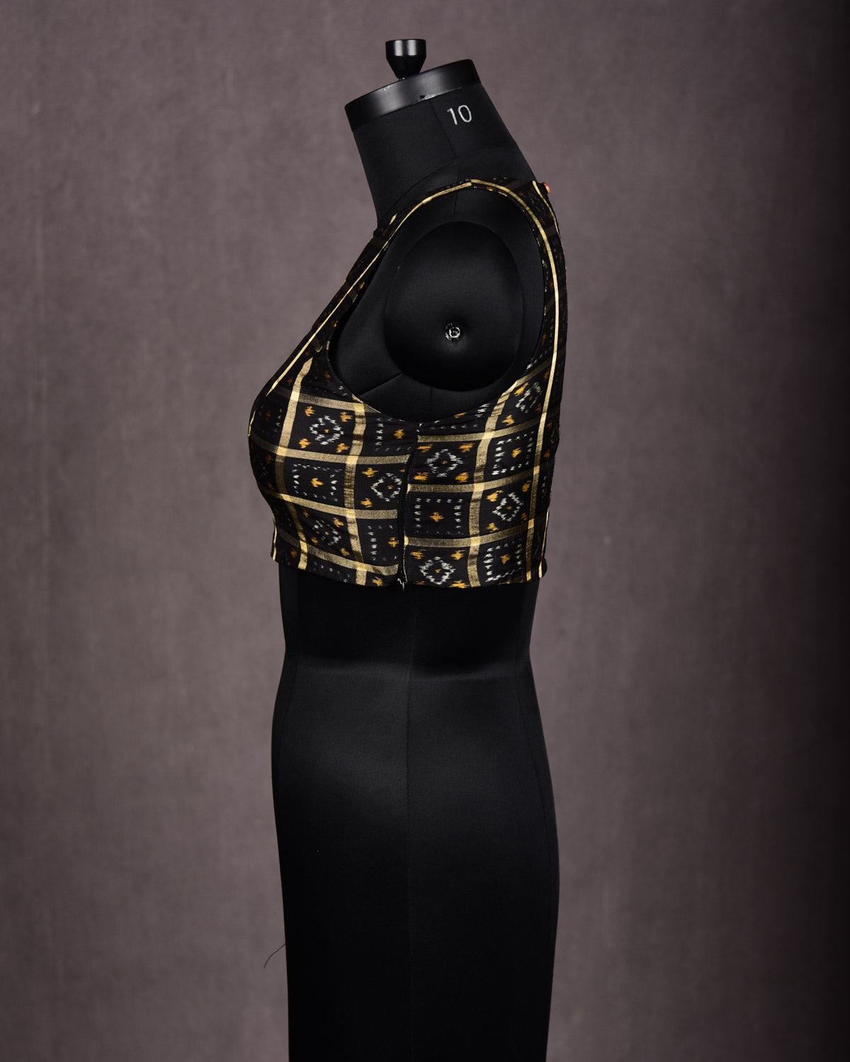 Black Banarasi Ikat Katan Silk Blouse-HolyWeaves