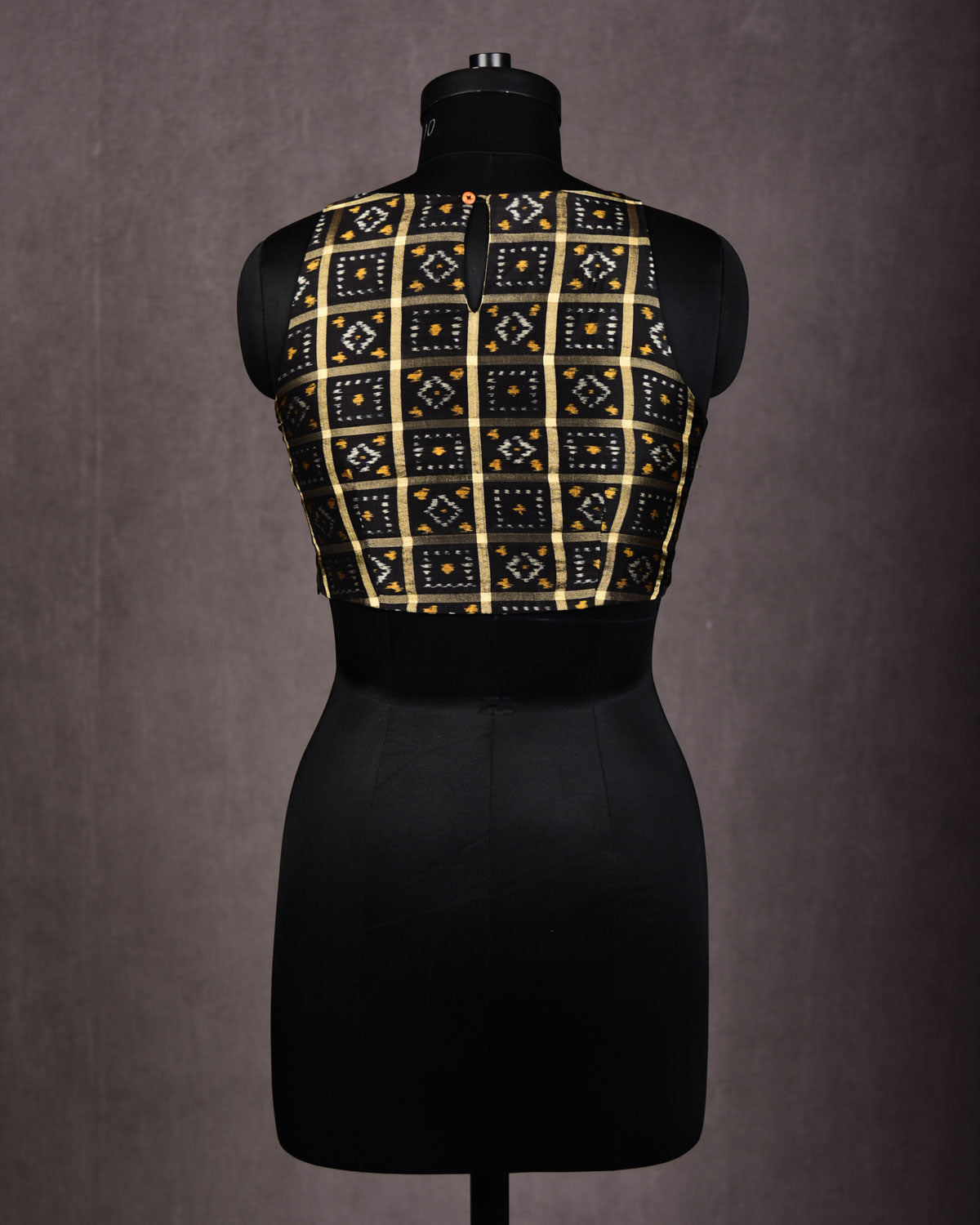 Black Banarasi Ikat Katan Silk Blouse-HolyWeaves