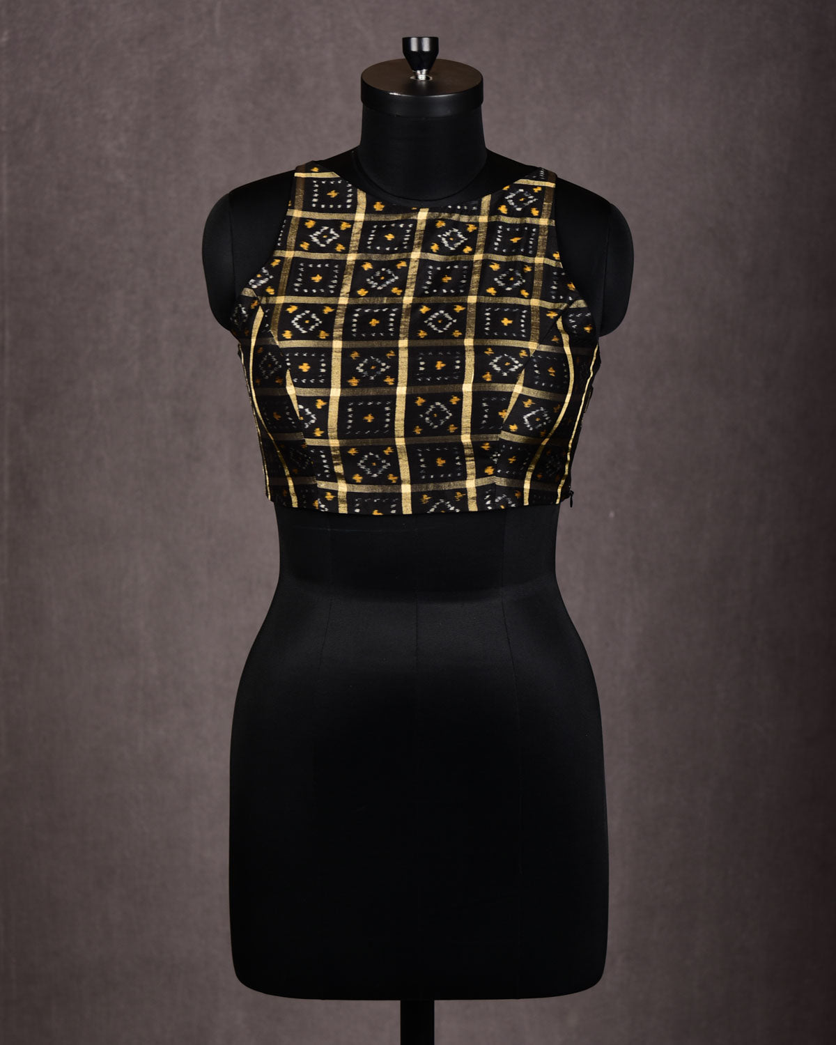 Black Banarasi Ikat Katan Silk Blouse-HolyWeaves