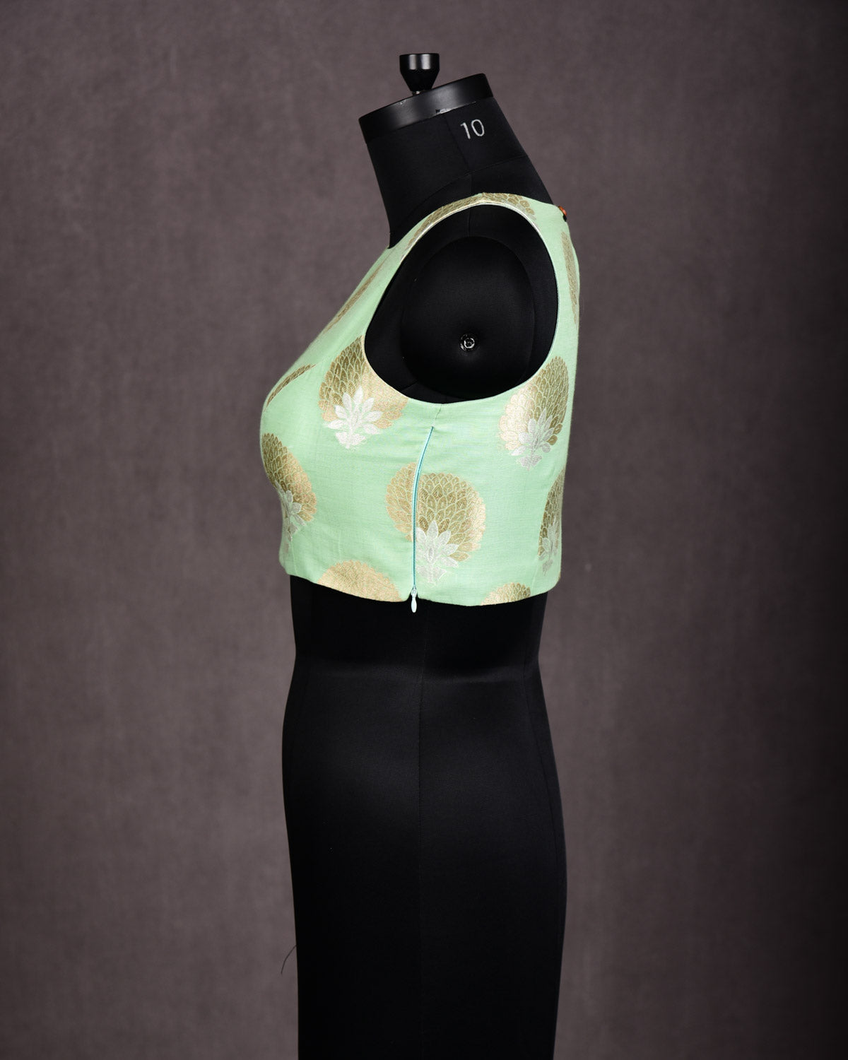 Aqua Marine Banarasi Gold & Silver Alfi Cutwork Brocade Handwoven Cotton Blouse-HolyWeaves