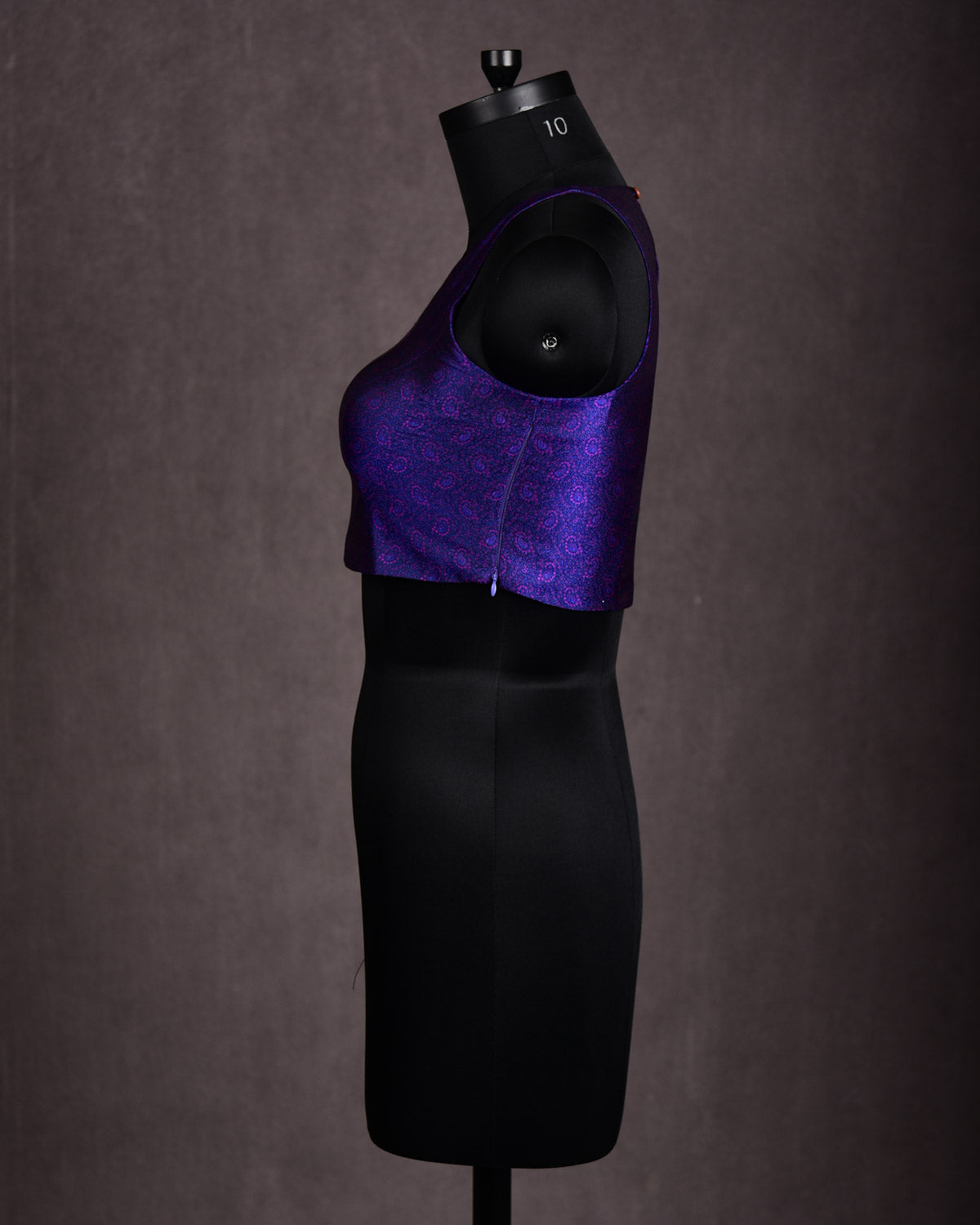 Pink-Blue Paisely Sleeveless Halter Neck Princess Cut Katan Jamawar Blouse-HolyWeaves