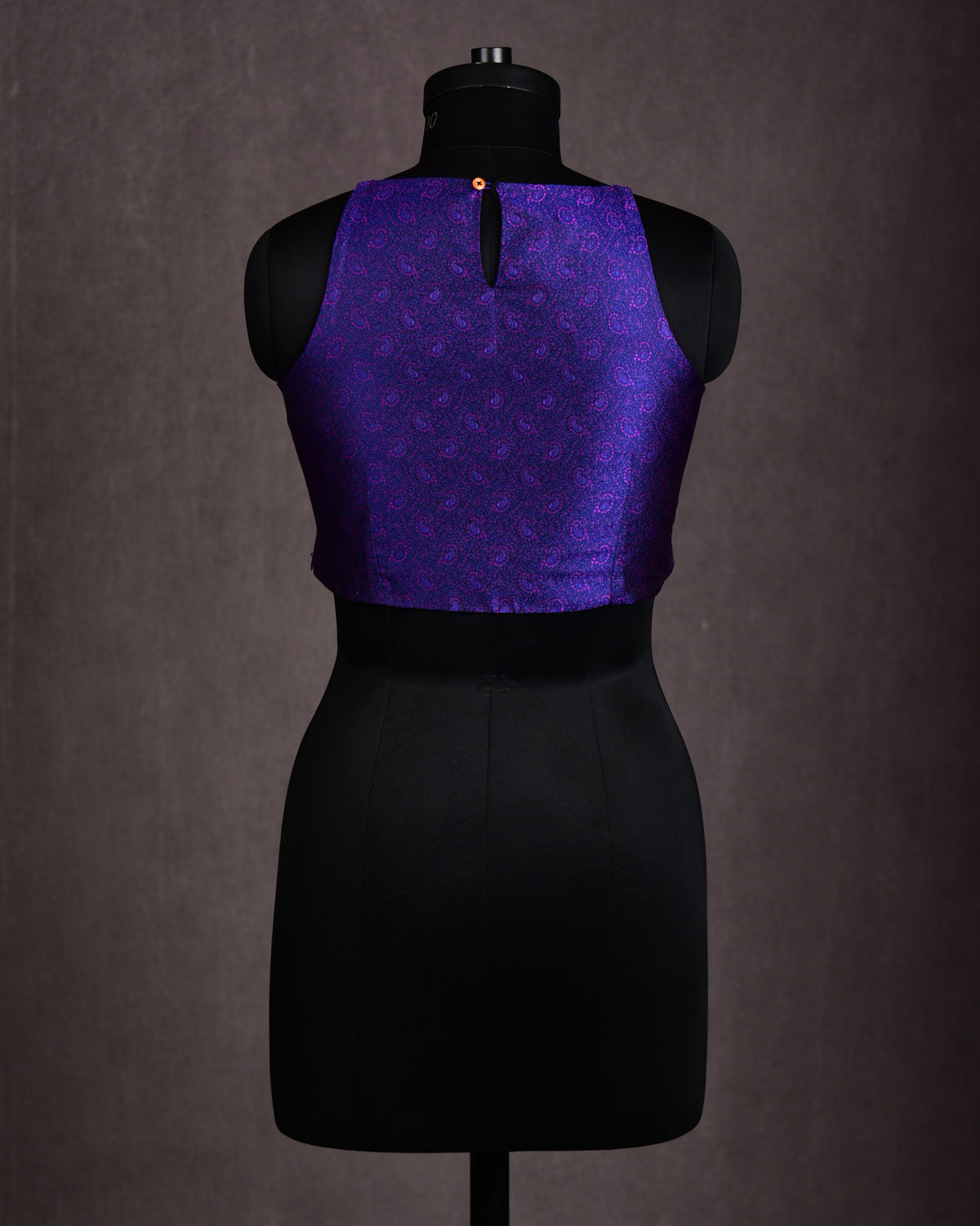 Pink-Blue Paisely Sleeveless Halter Neck Princess Cut Katan Jamawar Blouse-HolyWeaves