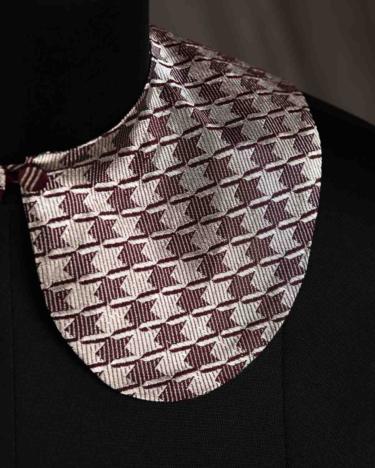 Mahogany Silver Zari Houndstooth Handwoven Silk Detachable Peter Pan Collar-HolyWeaves