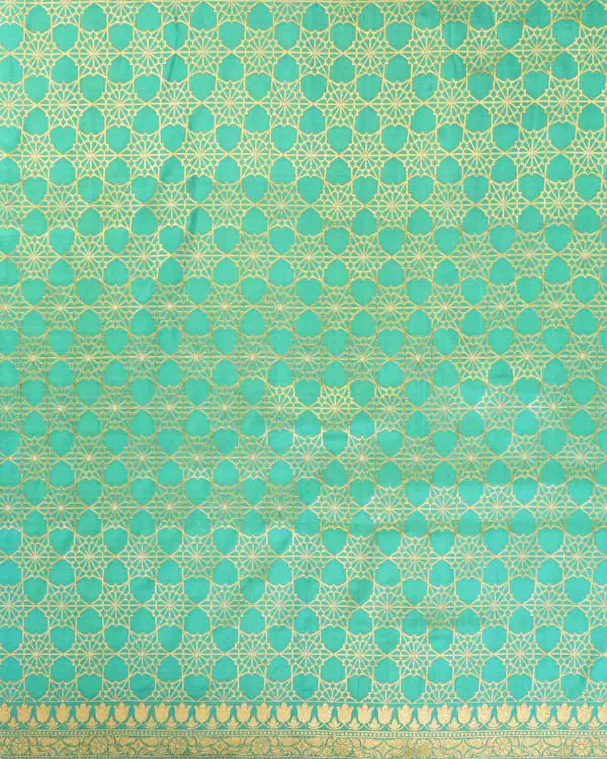 Green Banarasi Alfi Jaal Gold Zari Roopa Meena Cutwork Brocade Handwoven Katan Silk Dupatta-HolyWeaves