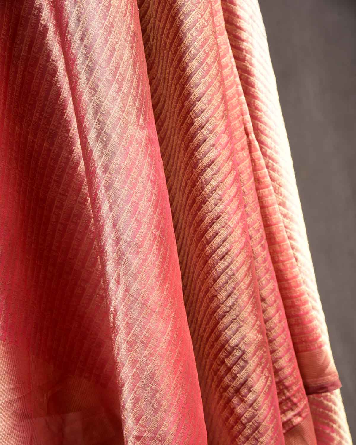 Metallic Ombre Red Silver Zari Geeta Shlok 2.47 Brocade Handwoven Katan Silk Banarasi Dupatta-HolyWeaves