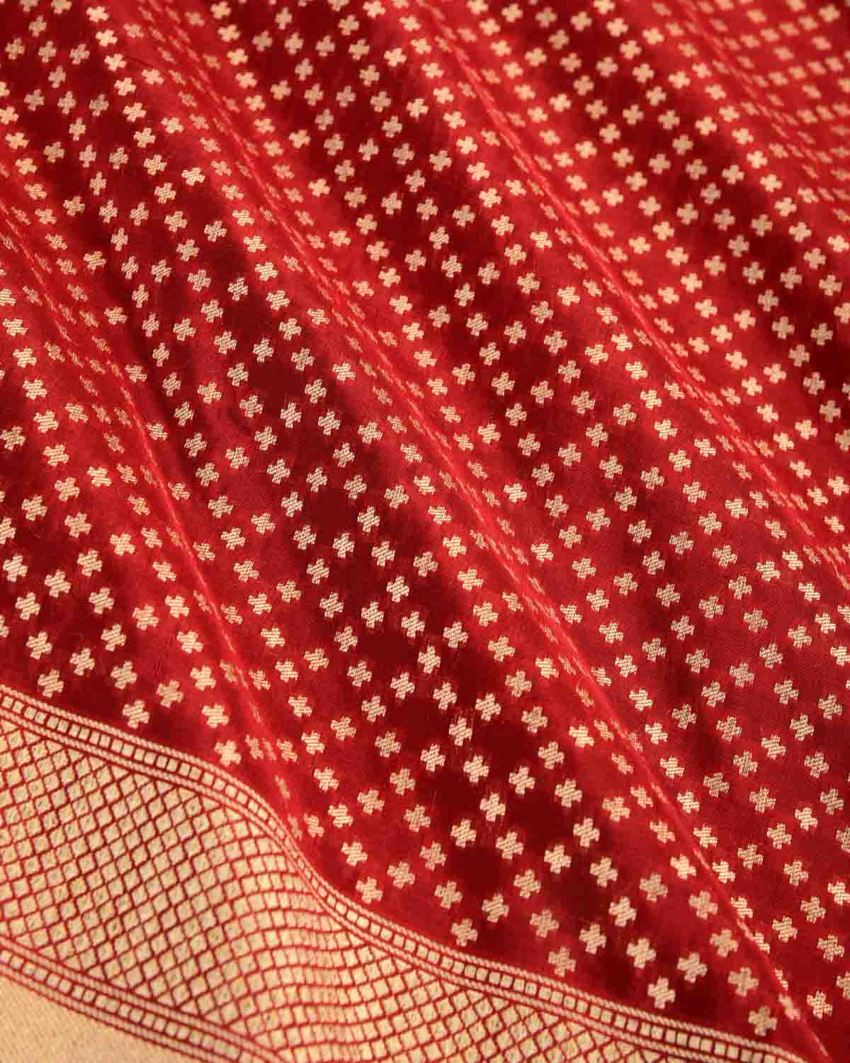 Maroon Gold Zari Cutwork Brocade Handwoven Katan Georgette Banarasi Dupatta-HolyWeaves