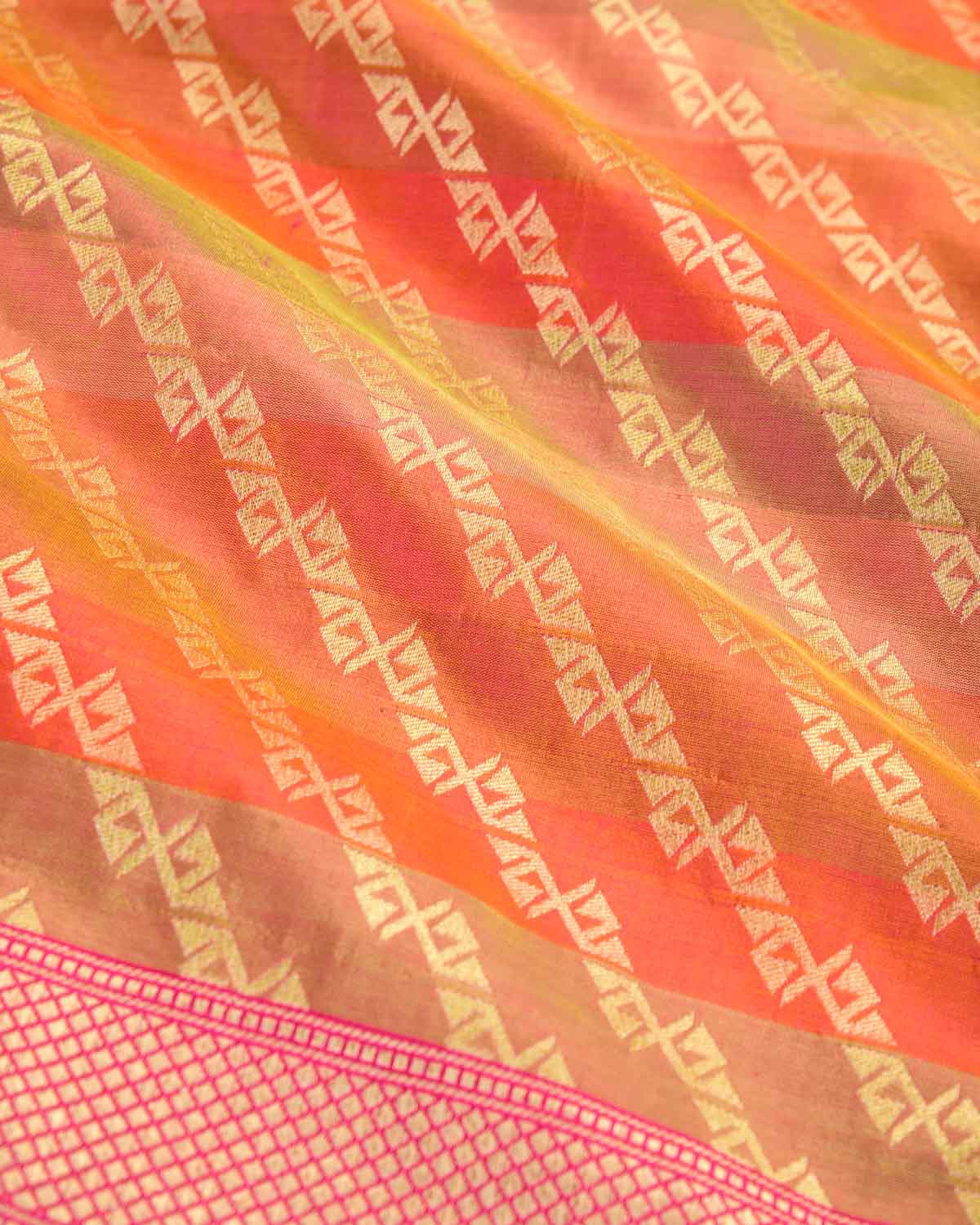 Striped Multi-color Gold Zari Cutwork Brocade Handwoven Katan Silk Banarasi Dupatta-HolyWeaves