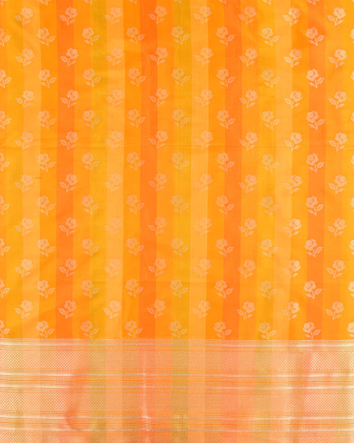 Striped Orange Gold Zari Gulab Buti Cutwork Brocade Handwoven Katan Silk Banarasi Dupatta-HolyWeaves