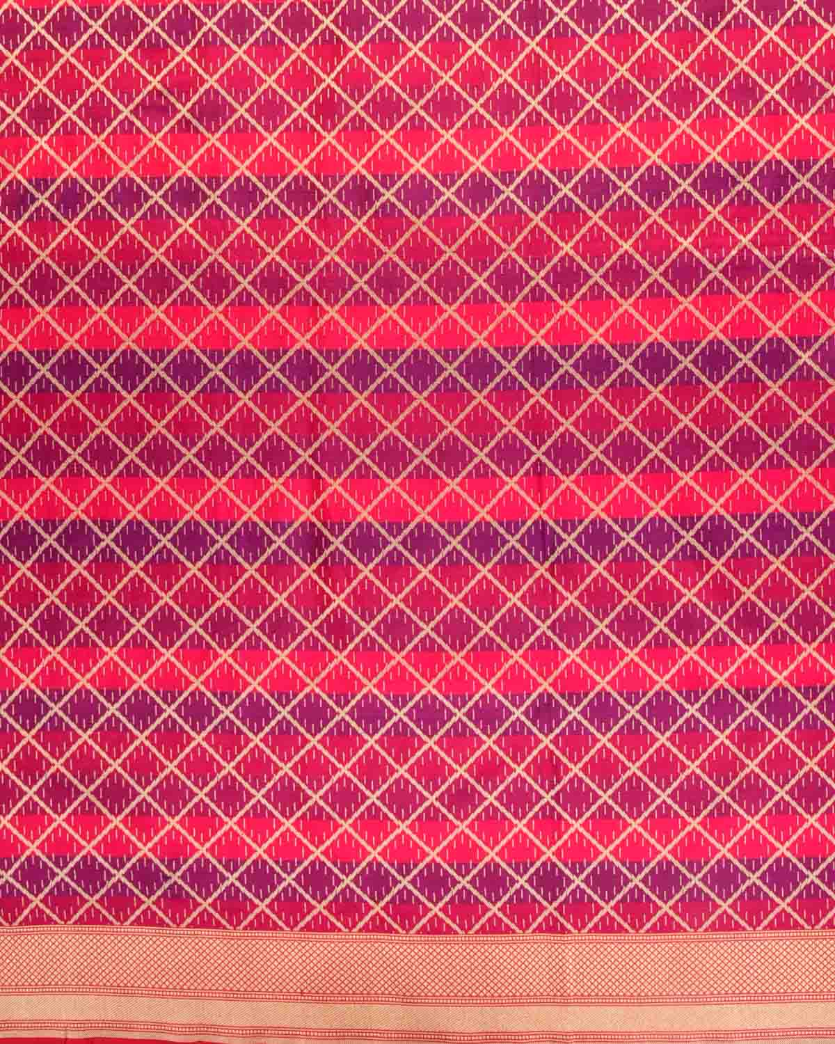 Striped Red Gold Zari Grids Cutwork Brocade Handwoven Katan Silk Banarasi Dupatta-HolyWeaves