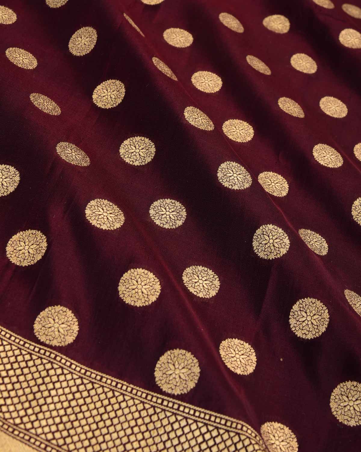 Mahogany Gold Zari Asharfi Buti Cutwork Brocade Handwoven Katan Georgette Banarasi Dupatta-HolyWeaves