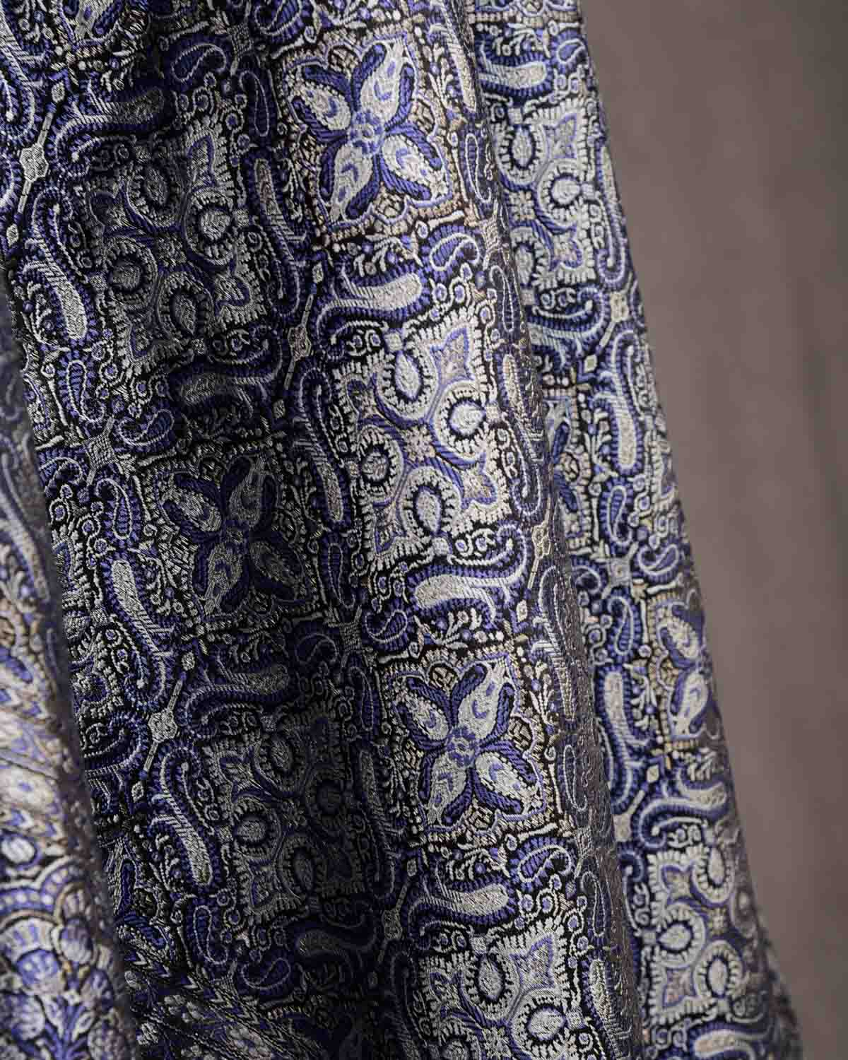 Gray Black Tehra Jamawar Brocade Handwoven Katan Silk Banarasi Dupatta-HolyWeaves