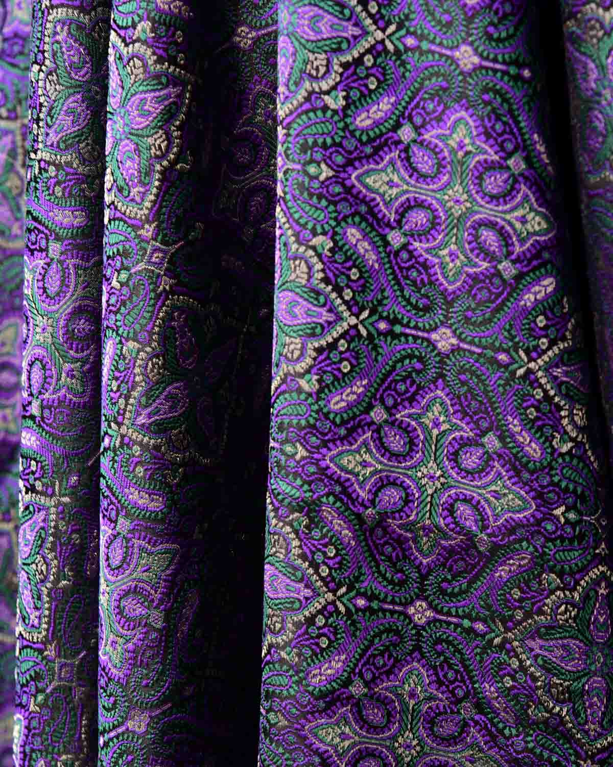 Green Purple Tehra Jamawar Brocade Handwoven Katan Silk Banarasi Dupatta-HolyWeaves