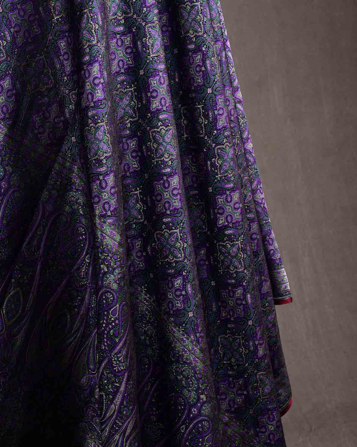 Green Purple Tehra Jamawar Brocade Handwoven Katan Silk Banarasi Dupatta-HolyWeaves