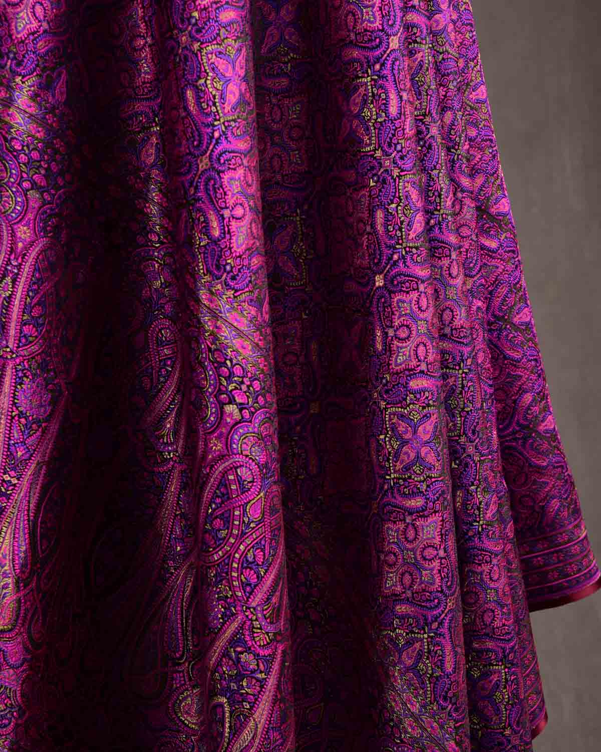 Purple Tehra Jamawar Brocade Handwoven Katan Silk Banarasi Dupatta-HolyWeaves