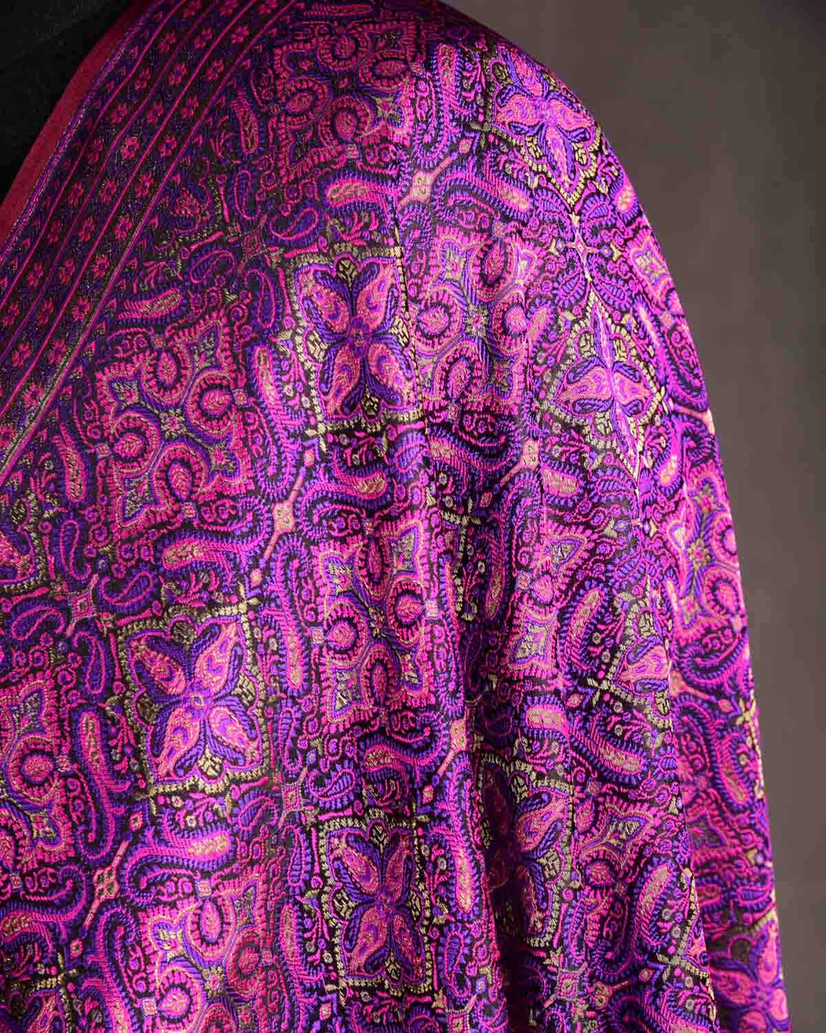 Purple Tehra Jamawar Brocade Handwoven Katan Silk Banarasi Dupatta-HolyWeaves