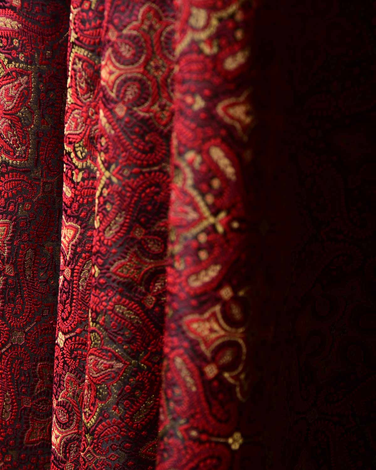 Maroon Tehra Jamawar Brocade Handwoven Katan Silk Banarasi Dupatta-HolyWeaves