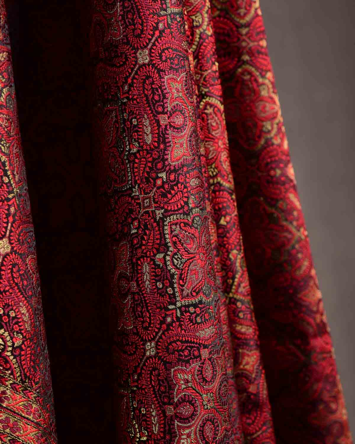 Maroon Tehra Jamawar Brocade Handwoven Katan Silk Banarasi Dupatta-HolyWeaves