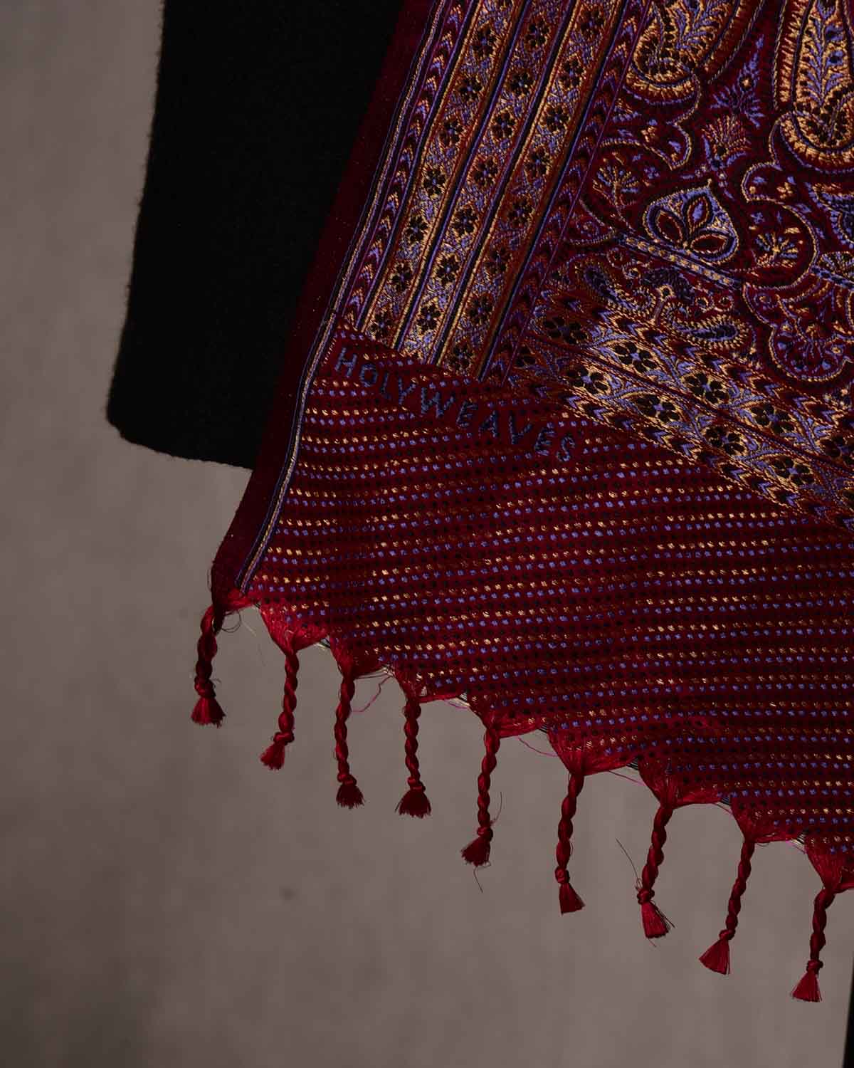 Mauve Maroon Tehra Jamawar Brocade Handwoven Katan Silk Banarasi Dupatta-HolyWeaves