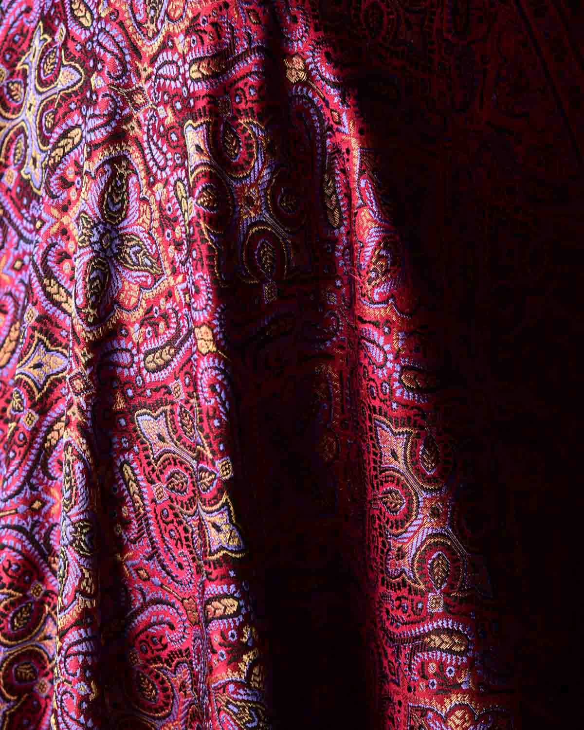 Mauve Maroon Tehra Jamawar Brocade Handwoven Katan Silk Banarasi Dupatta-HolyWeaves