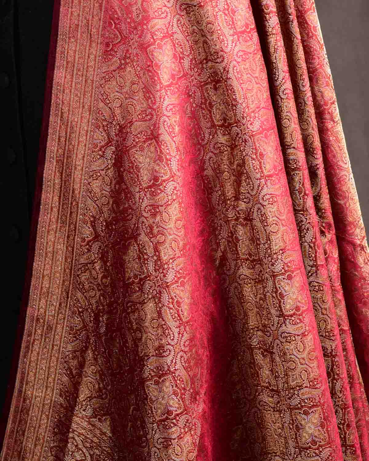 Metallic Maroon Tehra Jamawar Brocade Handwoven Katan Silk Banarasi Dupatta-HolyWeaves