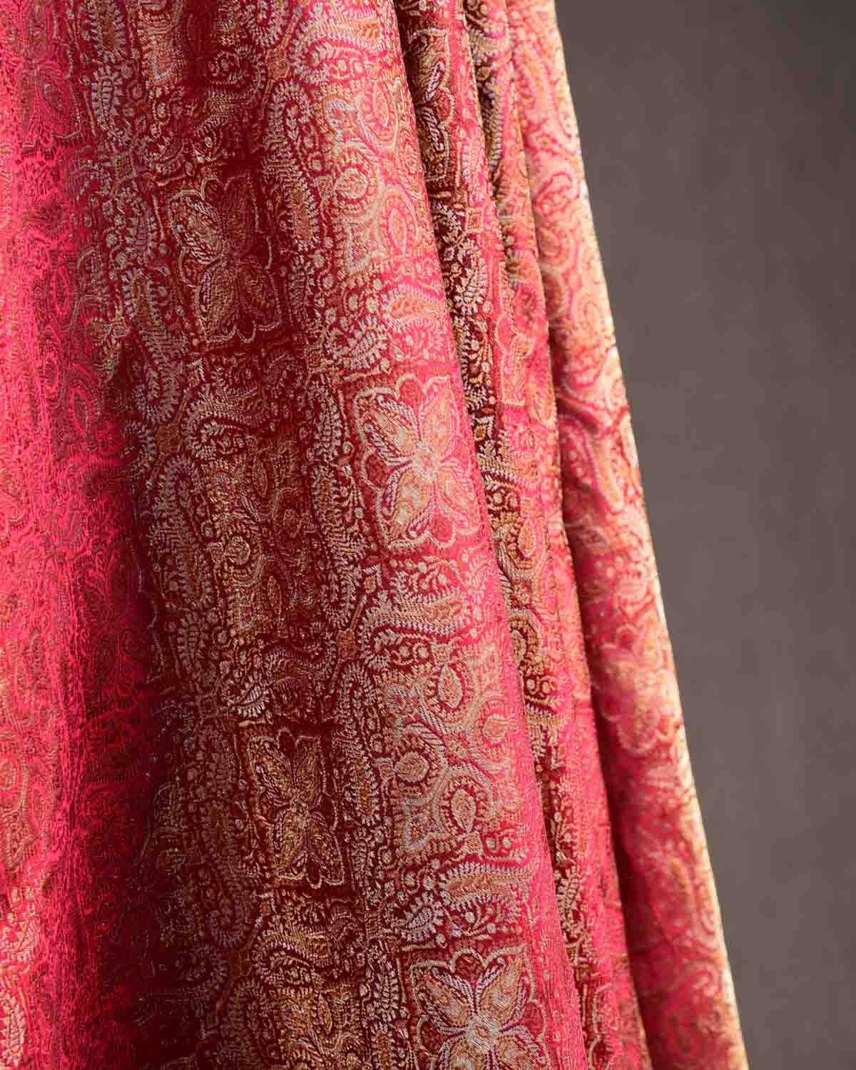 Metallic Maroon Tehra Jamawar Brocade Handwoven Katan Silk Banarasi Dupatta-HolyWeaves