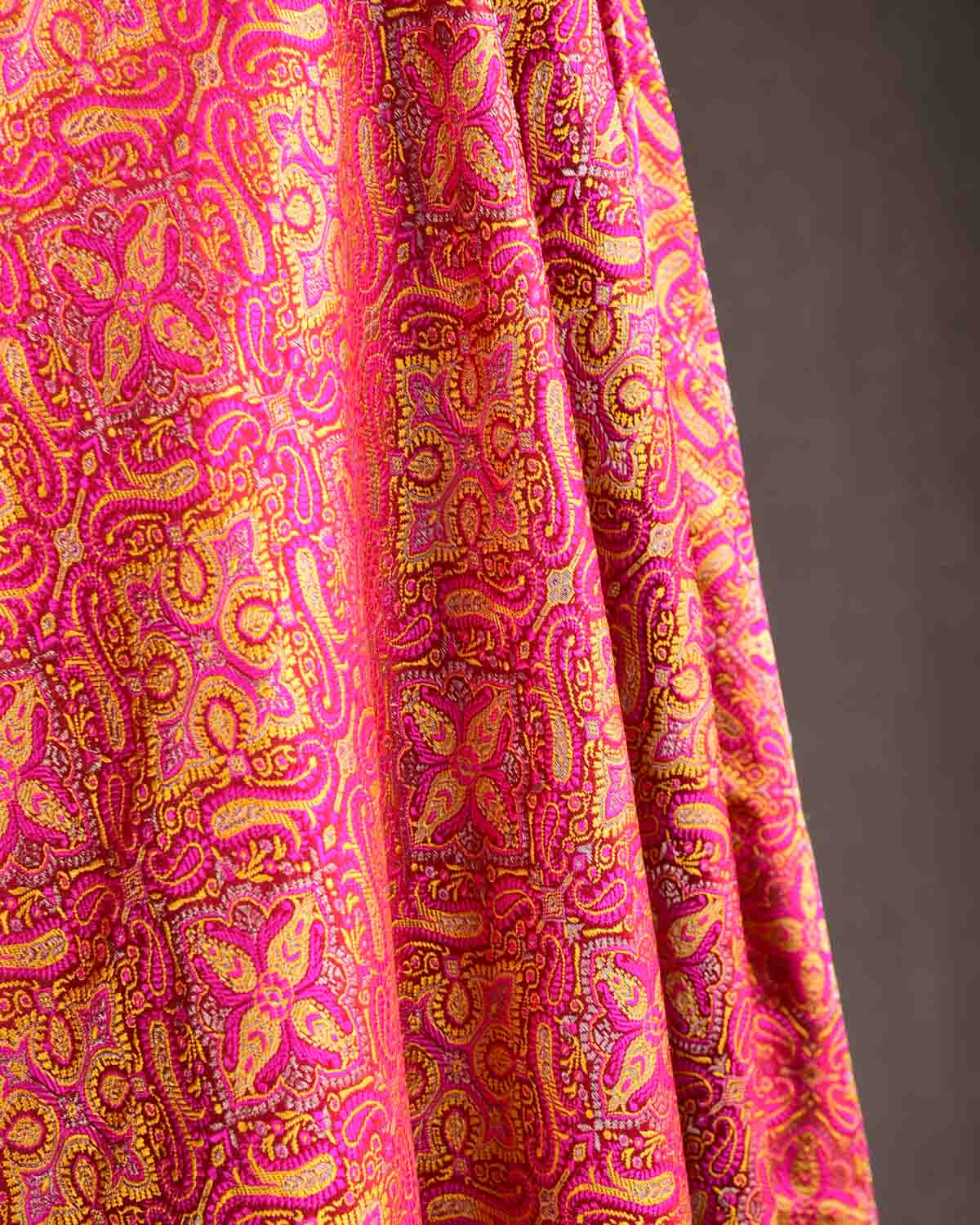 Pink-Yellow Tehra Jamawar Brocade Handwoven Katan Silk Banarasi Dupatta-HolyWeaves