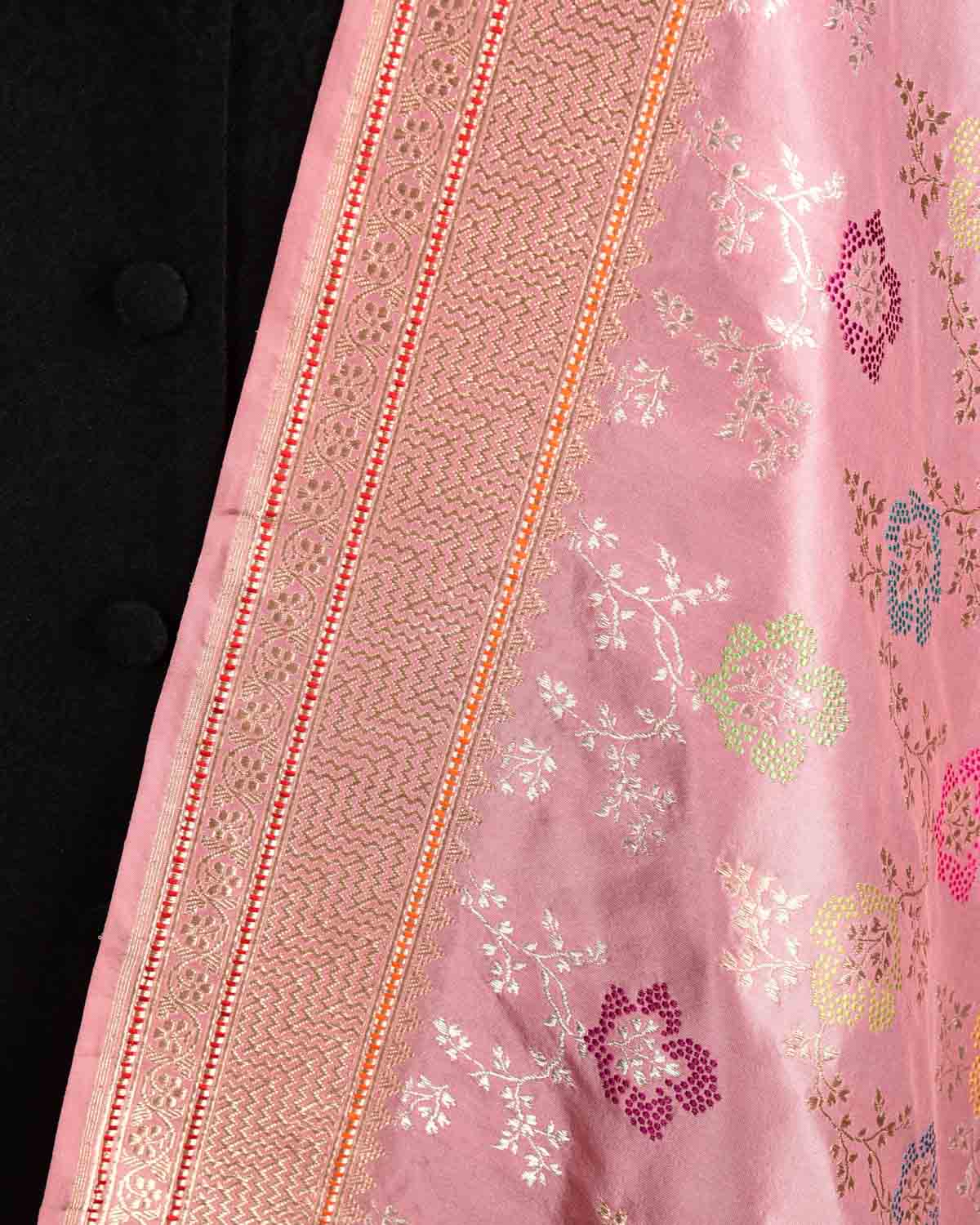 Rosy Brown Gold Zari And Meena Jaal Kadhuan Brocade Handwoven Katan Silk Banarasi Dupatta-HolyWeaves