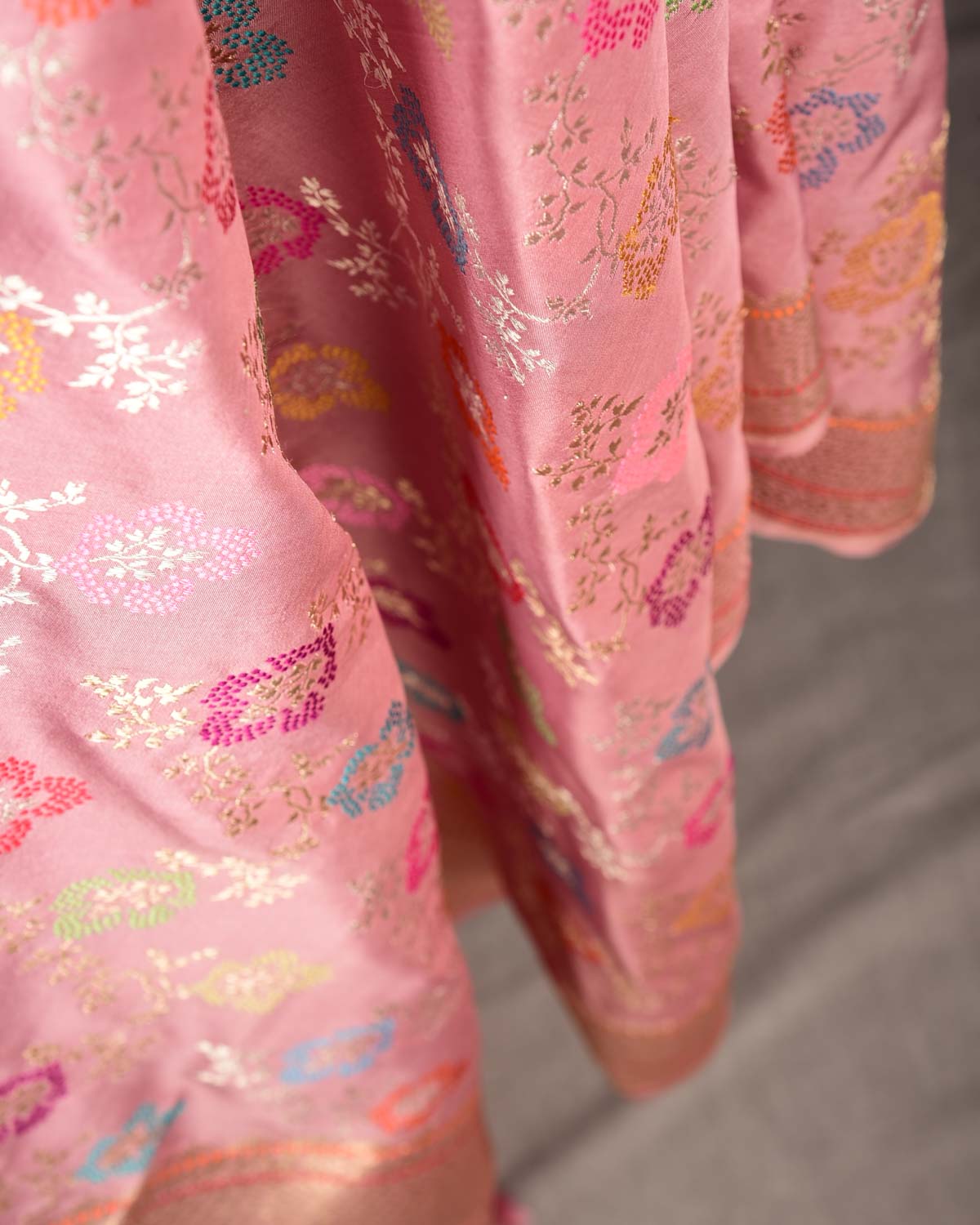 Rosy Brown Gold Zari And Meena Jaal Kadhuan Brocade Handwoven Katan Silk Banarasi Dupatta-HolyWeaves