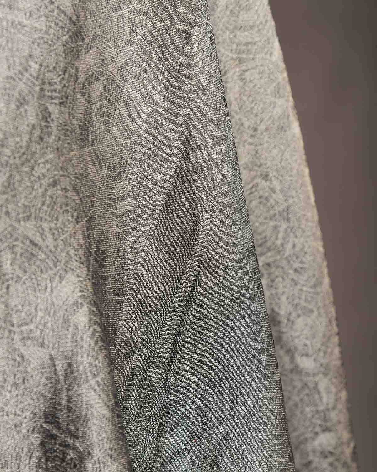 Metallic Silver Gray WATERMARK Spider Web Brocade Handwoven Kora Tissue Banarasi Dupatta-HolyWeaves