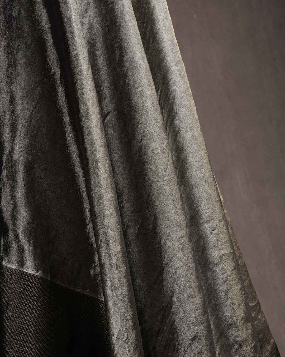 Metallic Silver Gray WATERMARK Spider Web Brocade Handwoven Kora Tissue Banarasi Dupatta-HolyWeaves