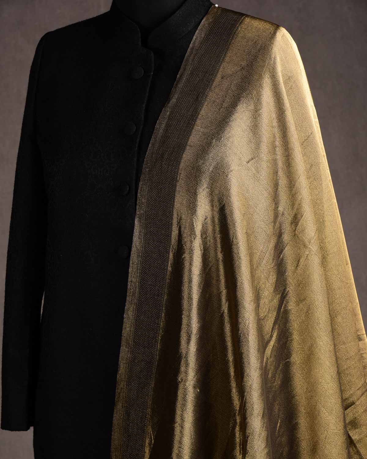 Metallic Antique Gold WATERMARK Abstract Geometry Brocade Handwoven Kora Tissue Banarasi Dupatta-HolyWeaves