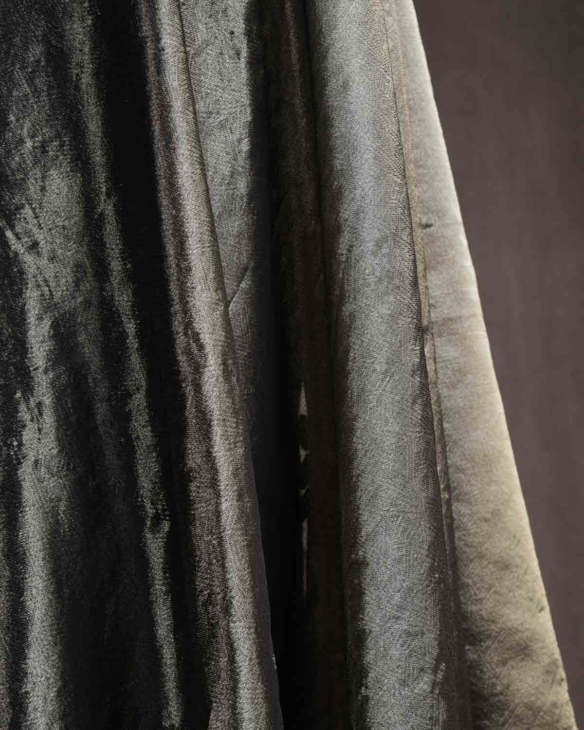 Metallic Silver Gray WATERMARK Abstract Geometry Brocade Handwoven Kora Tissue Banarasi Dupatta-HolyWeaves