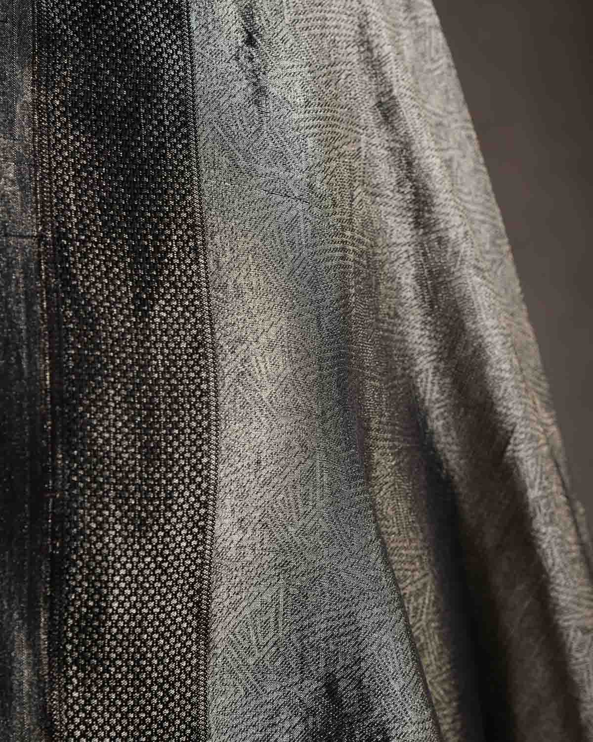 Metallic Silver Gray WATERMARK Abstract Geometry Brocade Handwoven Kora Tissue Banarasi Dupatta-HolyWeaves