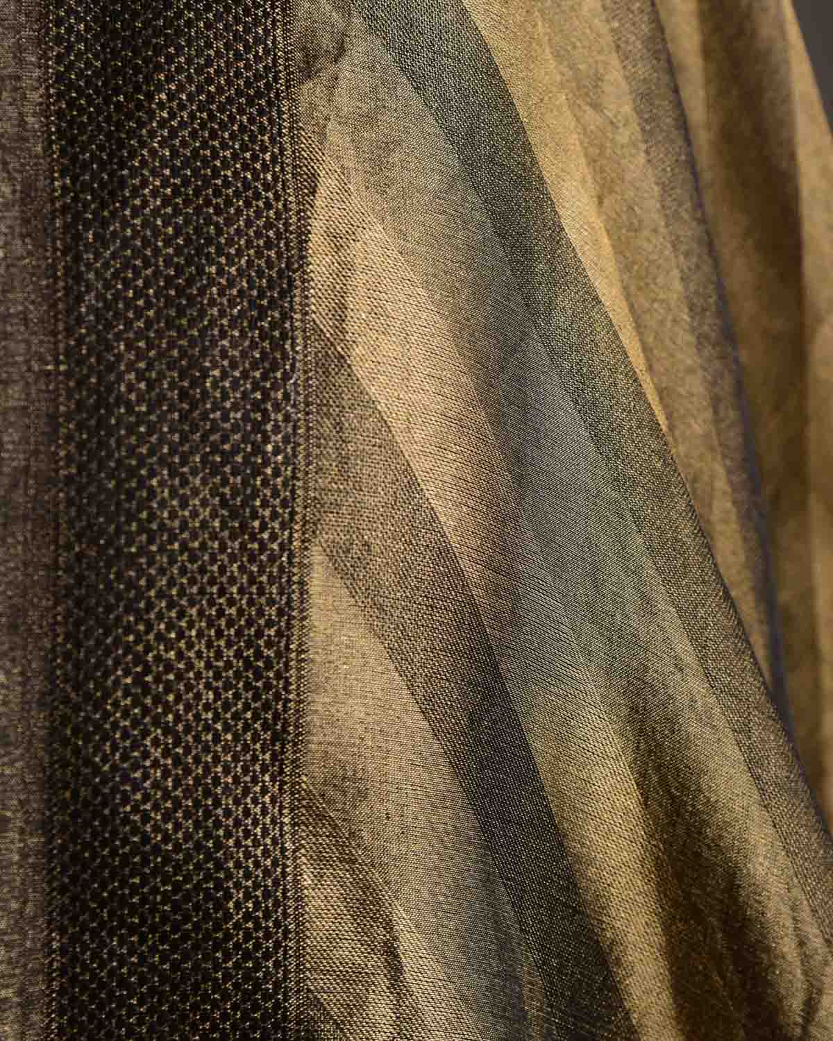 Metallic Gold WATERMARK Diagonal Stripes Brocade Handwoven Kora Tissue Banarasi Dupatta-HolyWeaves
