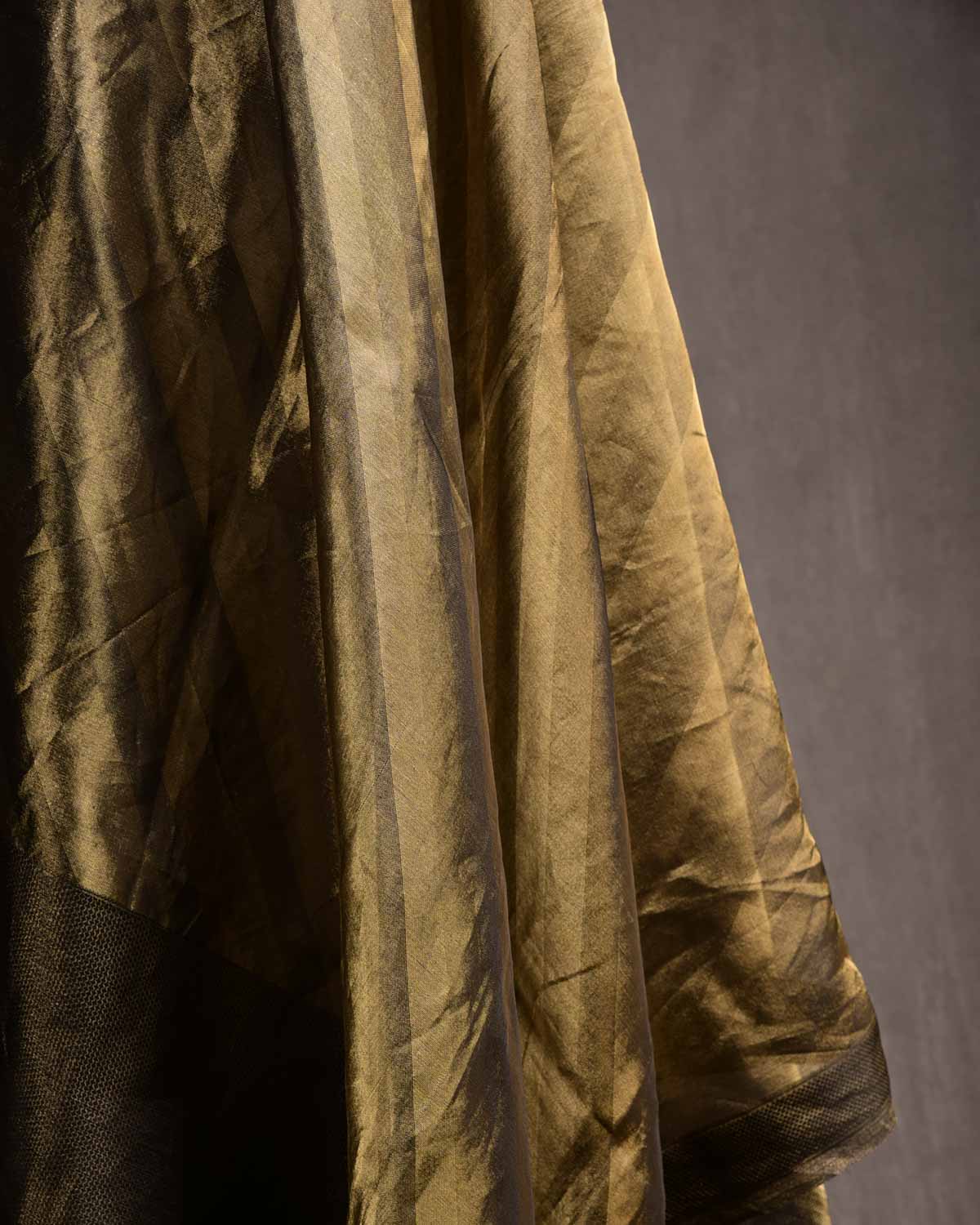 Metallic Gold WATERMARK Diagonal Stripes Brocade Handwoven Kora Tissue Banarasi Dupatta-HolyWeaves