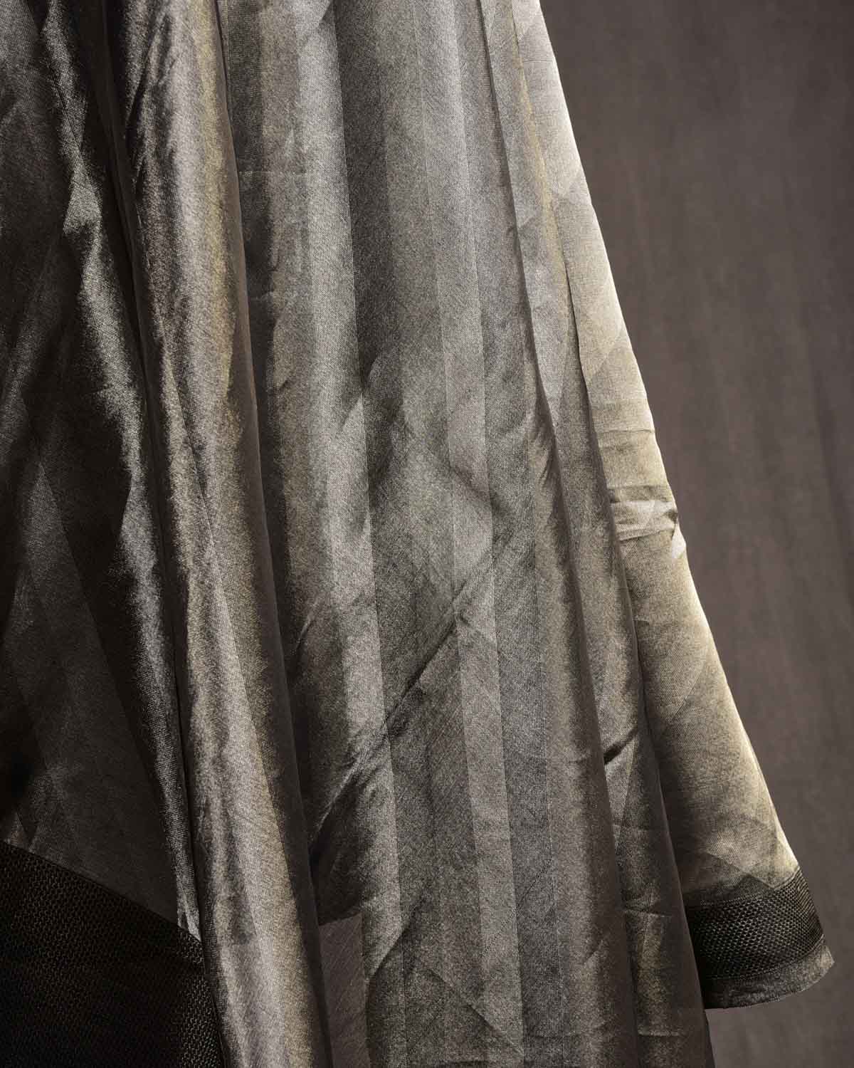 Metallic Silver WATERMARK Diagonal Stripes Brocade Handwoven Kora Tissue Banarasi Dupatta-HolyWeaves
