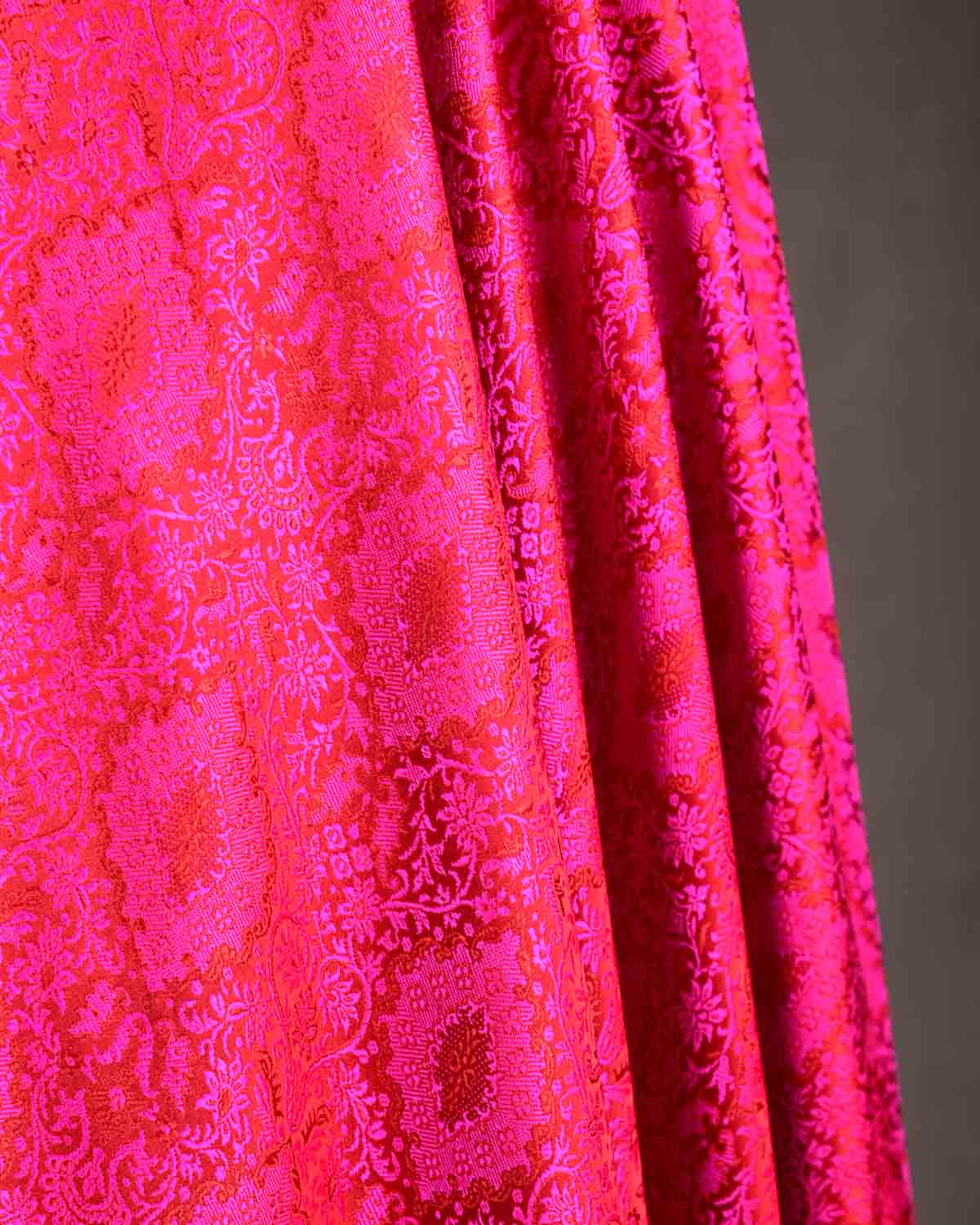 Shot Red-Pink Damask Tanchoi Jamawar Handwoven Katan Silk Banarasi Dupatta-HolyWeaves