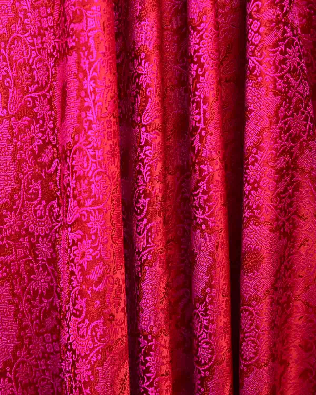 Shot Red-Pink Damask Tanchoi Jamawar Handwoven Katan Silk Banarasi Dupatta-HolyWeaves