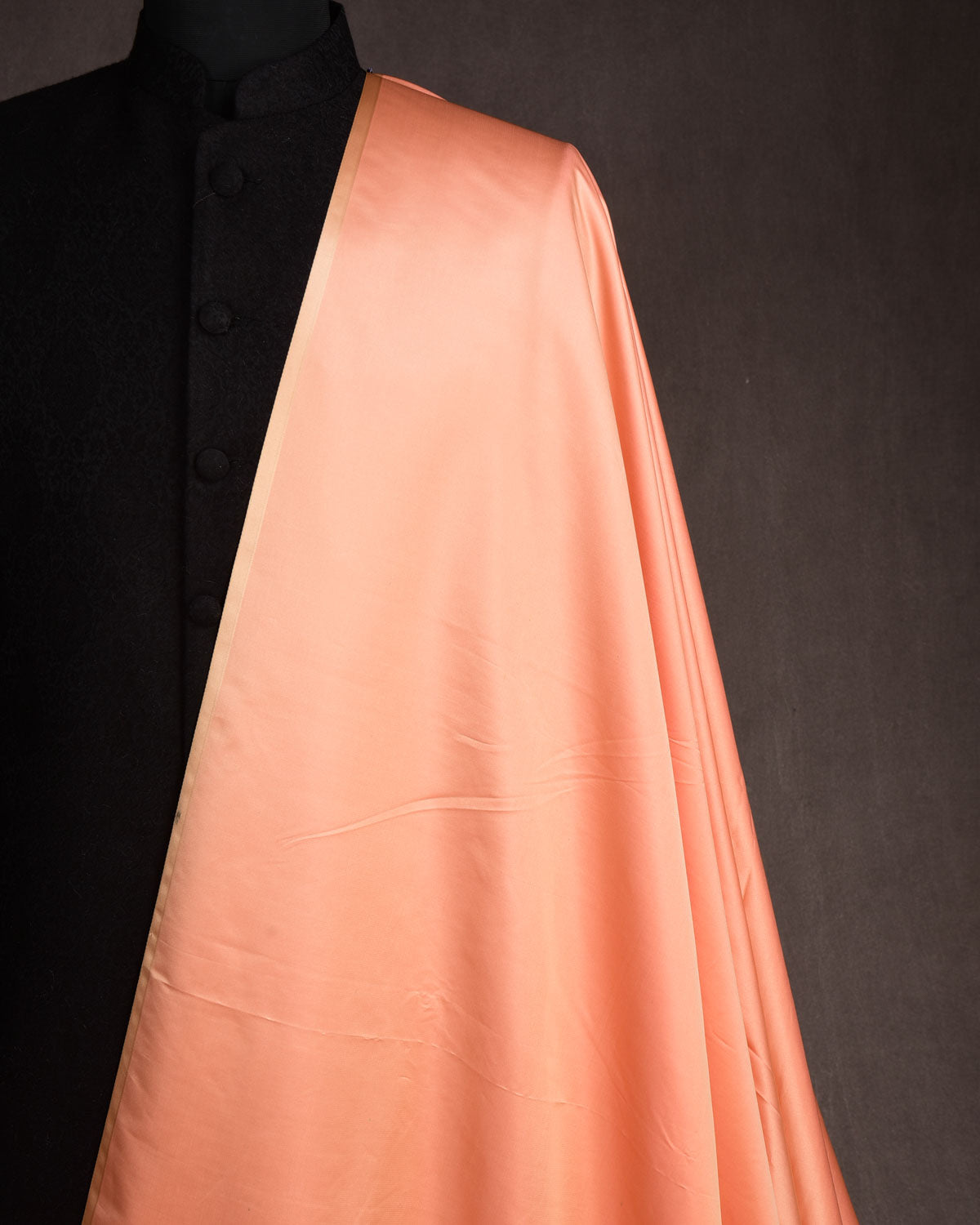 Peach Banarasi Plain Woven Satin Viscose Silk Unisex Fabric-HolyWeaves