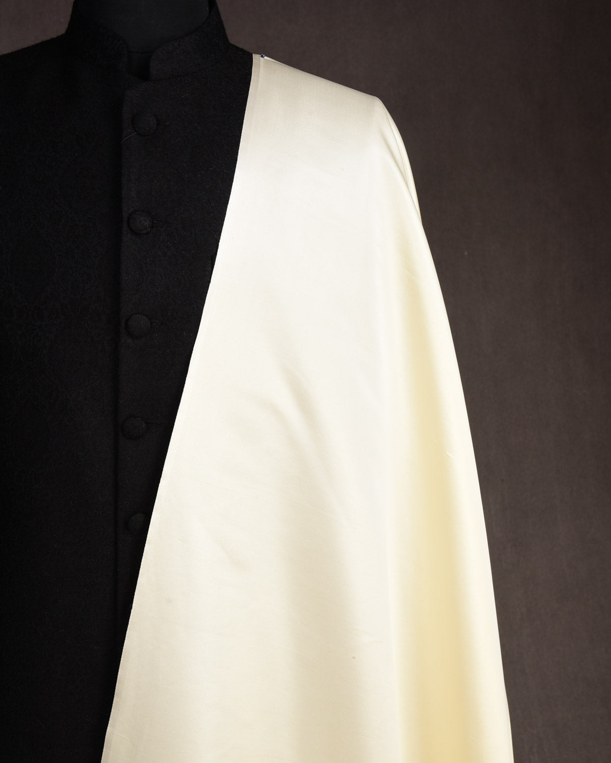 Cream Banarasi Plain Woven Satin Viscose Silk Unisex Fabric-HolyWeaves