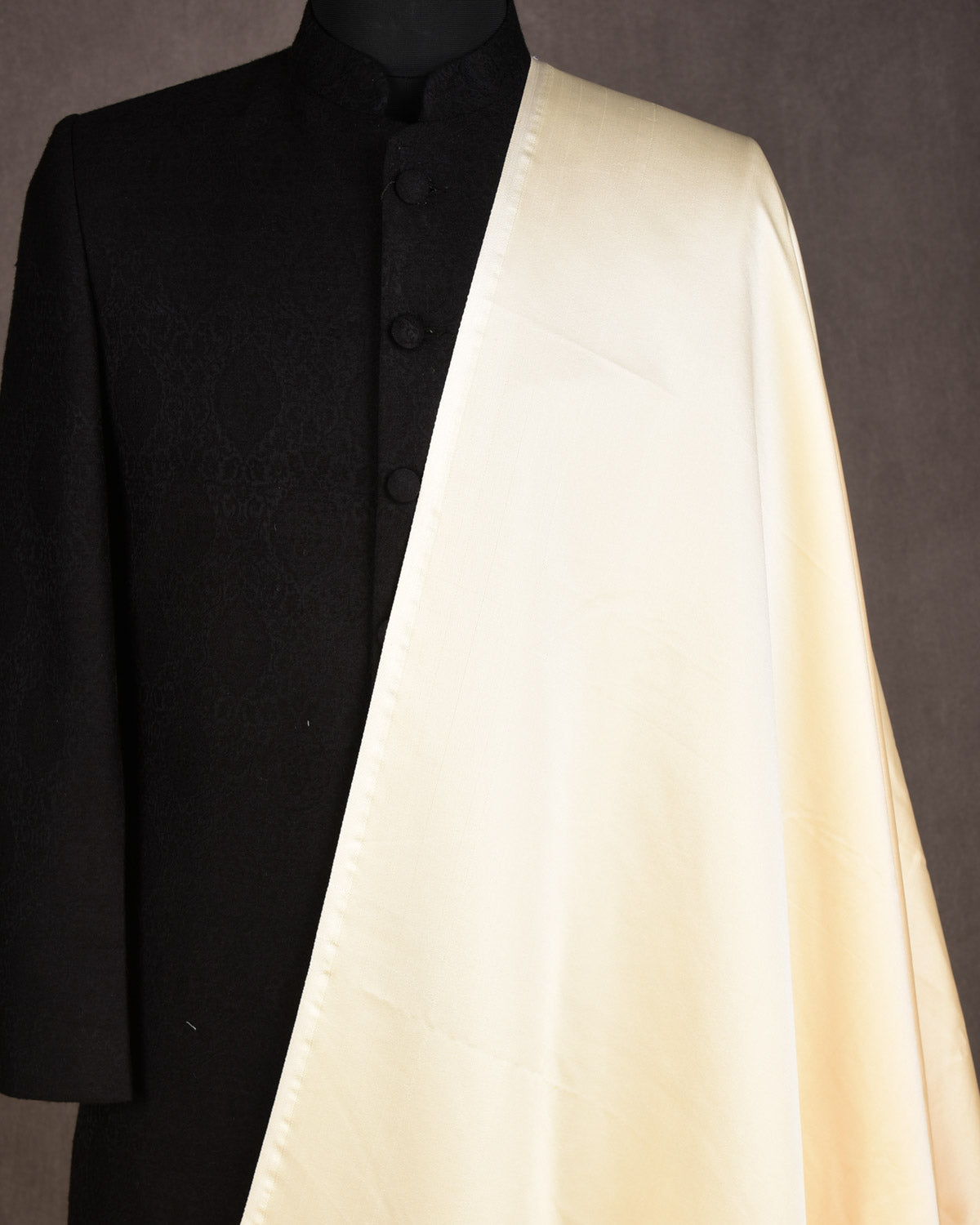 Cream Satin Woven Viscose Silk Banarasi Fabric-HolyWeaves