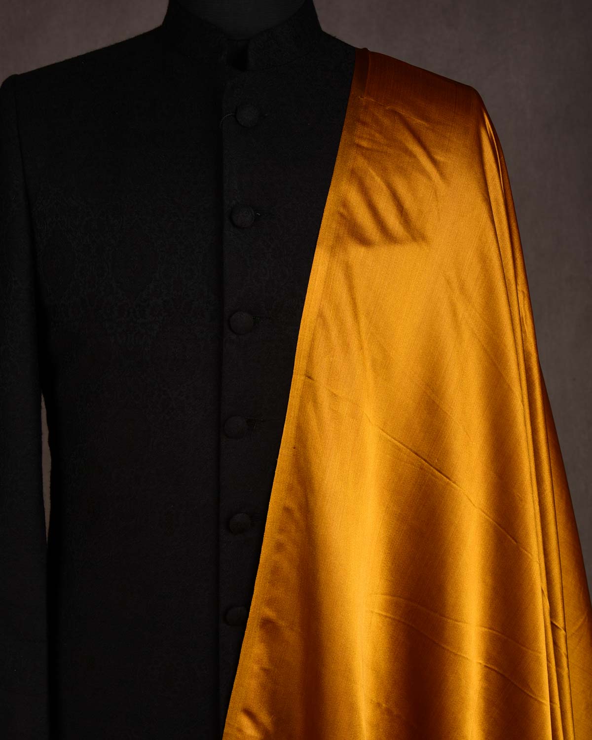 Mustard Yellow Solid Satin Woven Viscose Silk Banarasi Fabric-HolyWeaves