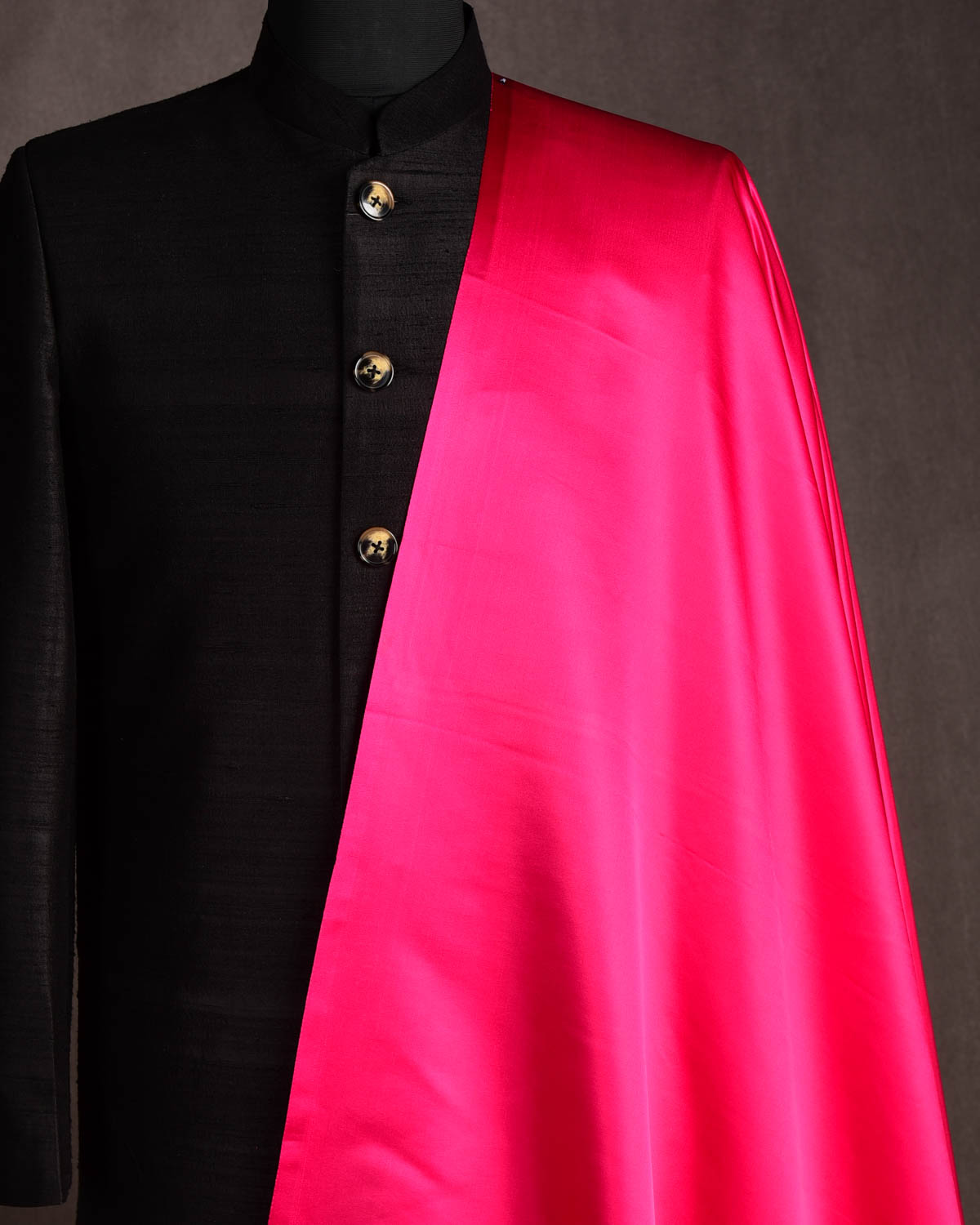 Fuchsia Pink Solid Satin Woven Viscose Silk Banarasi Fabric-HolyWeaves