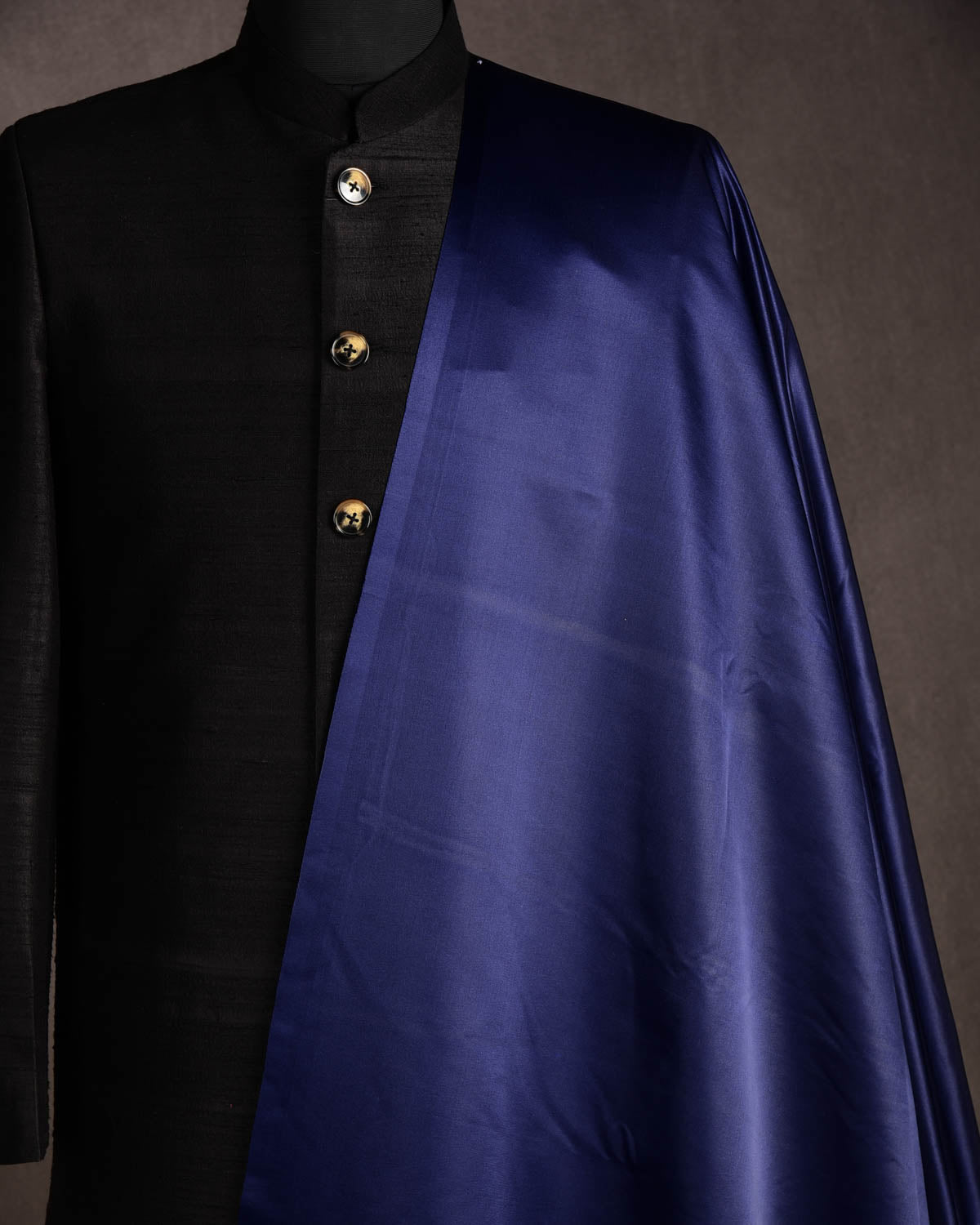 Navy Blue Solid Satin Woven Viscose Silk Banarasi Fabric-HolyWeaves