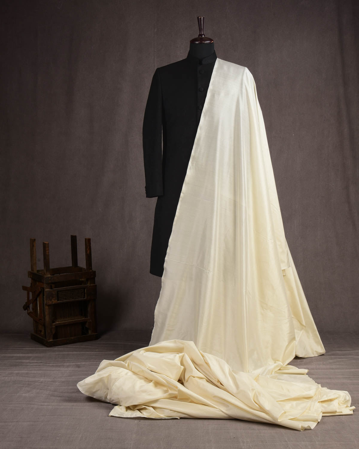 Cream Banarasi Plain Woven Spun Silk Unisex Fabric-HolyWeaves