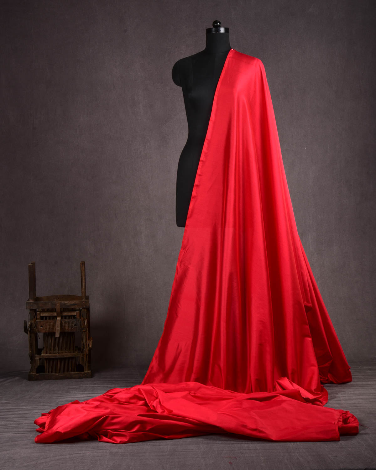 Red Banarasi Plain Woven Spun Silk Fabric-HolyWeaves