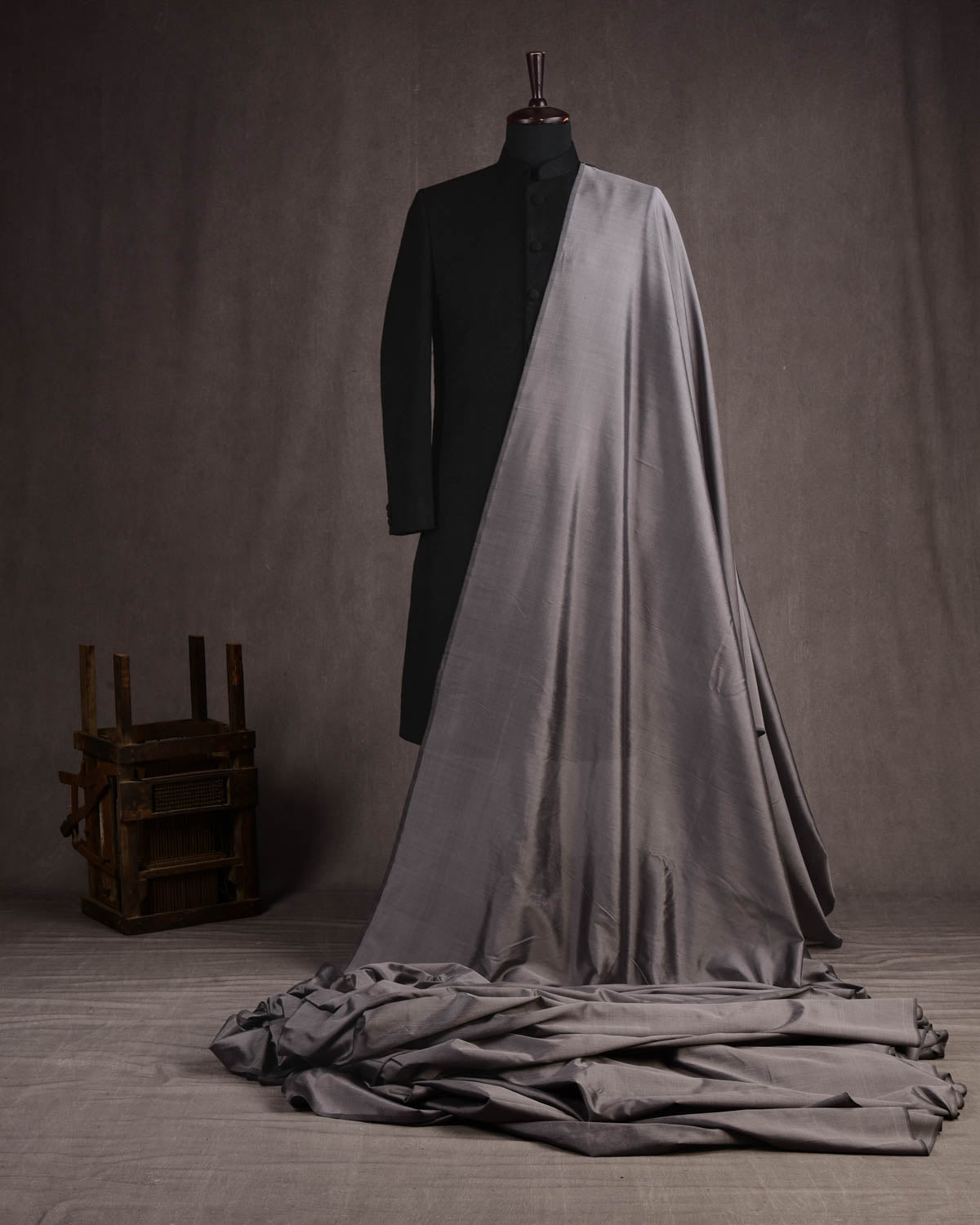 Midnight Gray Banarasi Plain Woven Spun Silk Unisex Fabric-HolyWeaves