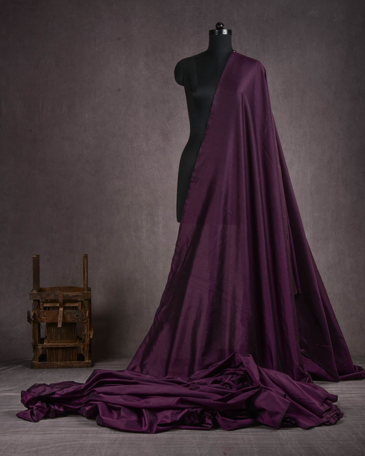 Black Coffee Brown Banarasi Plain Woven Spun Silk Fabric-HolyWeaves