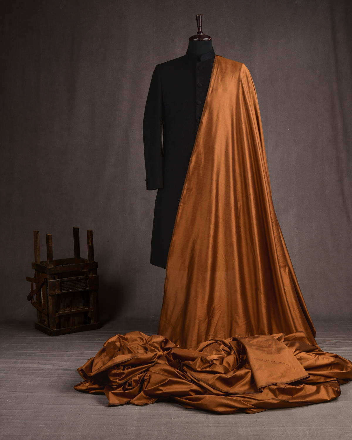 Russet Brown Banarasi Plain Woven Spun Silk Unisex Fabric-HolyWeaves